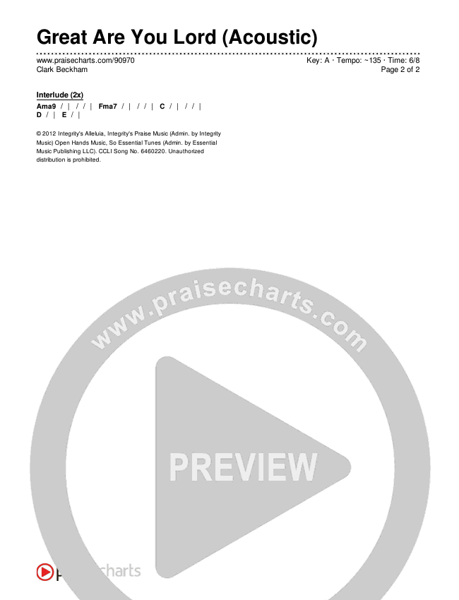 Great Are You Lord (Acoustic) Chords & Lyrics (Clark Beckham)