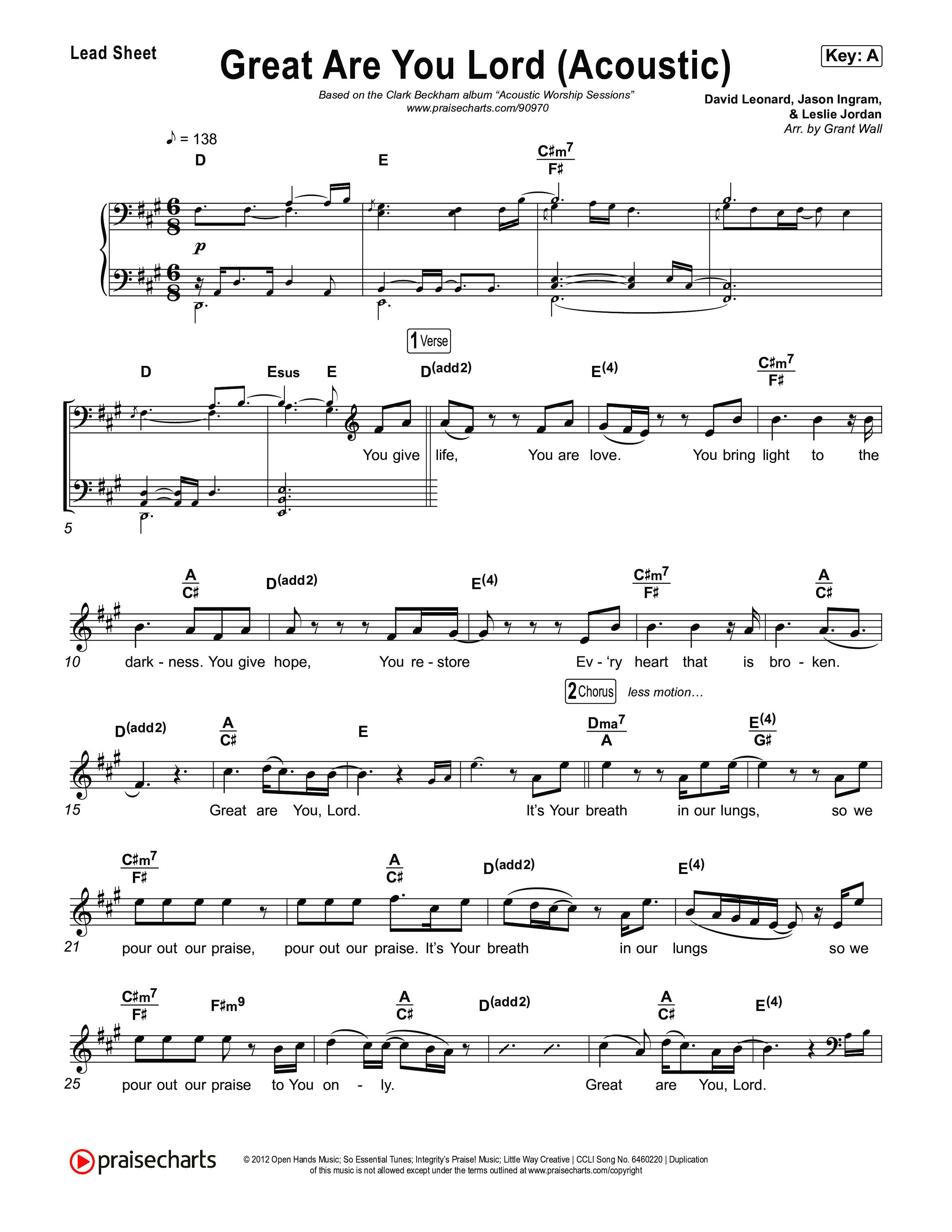 Great Are You Lord (Acoustic) Lead Sheet (Melody) (Clark Beckham)