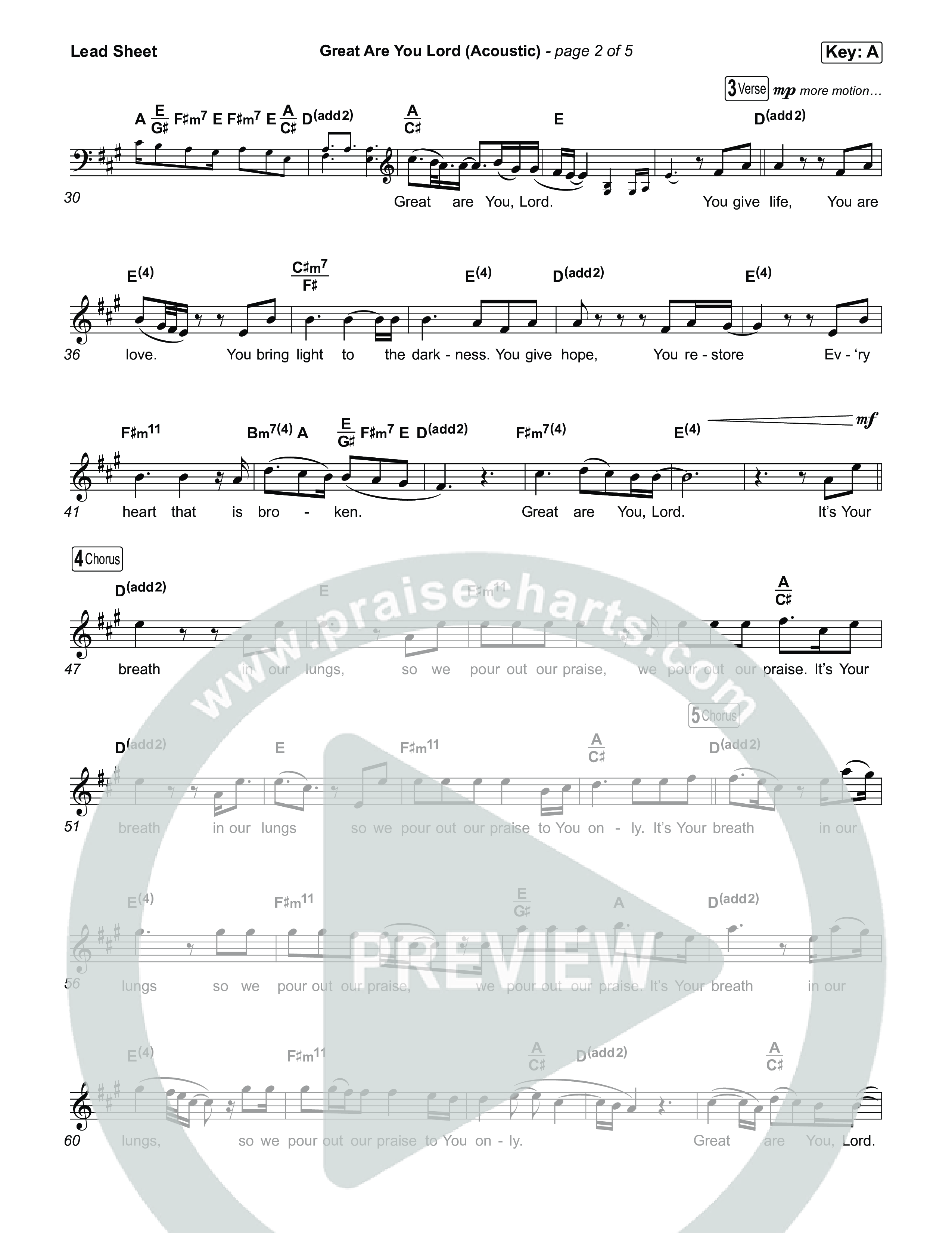 Great Are You Lord (Acoustic) Lead Sheet (Melody) (Clark Beckham)