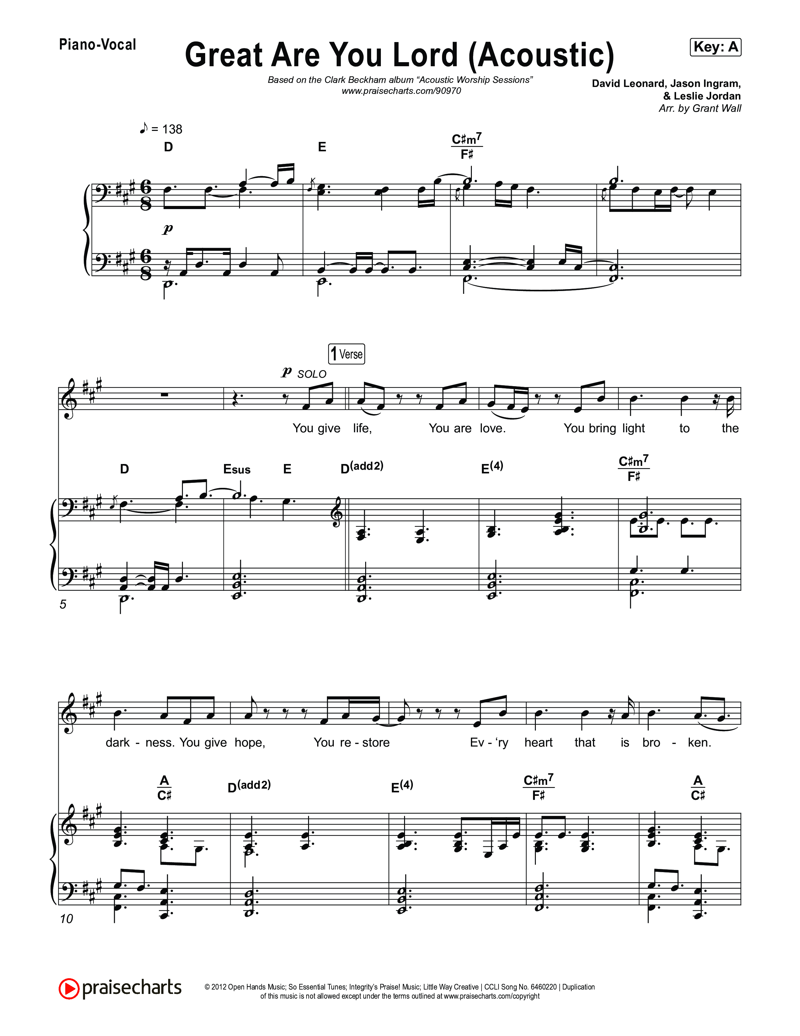 Great Are You Lord (Acoustic) Piano/Vocal Pack (Clark Beckham)