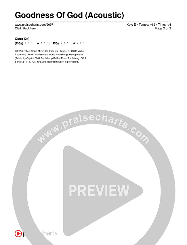 Goodness Of God (Acoustic) Chords & Lyrics (Clark Beckham)