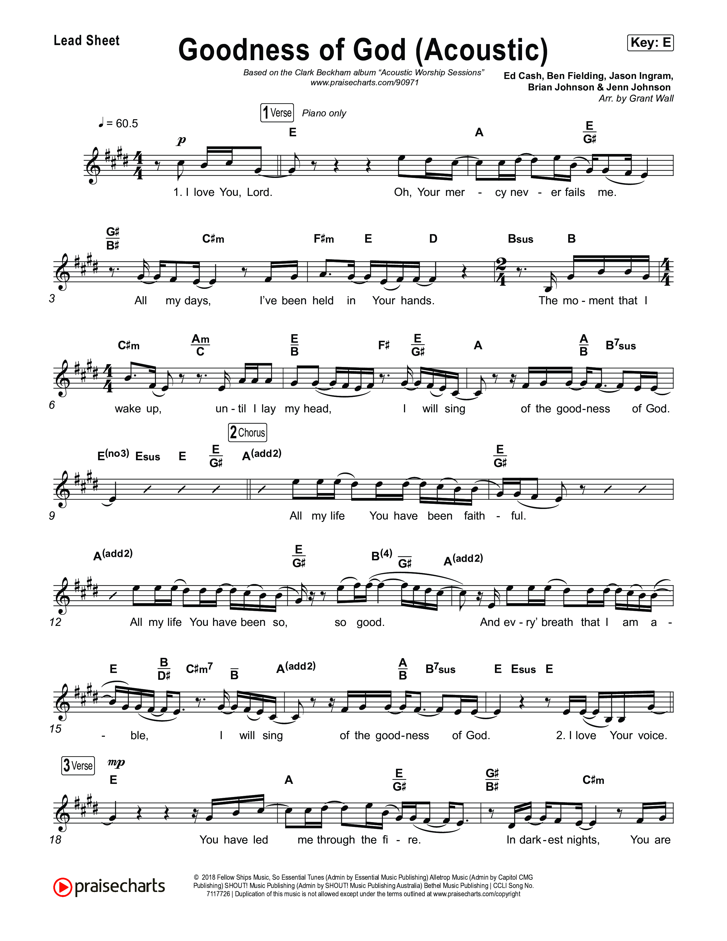Goodness Of God (Acoustic) Lead Sheet (Melody) (Clark Beckham)