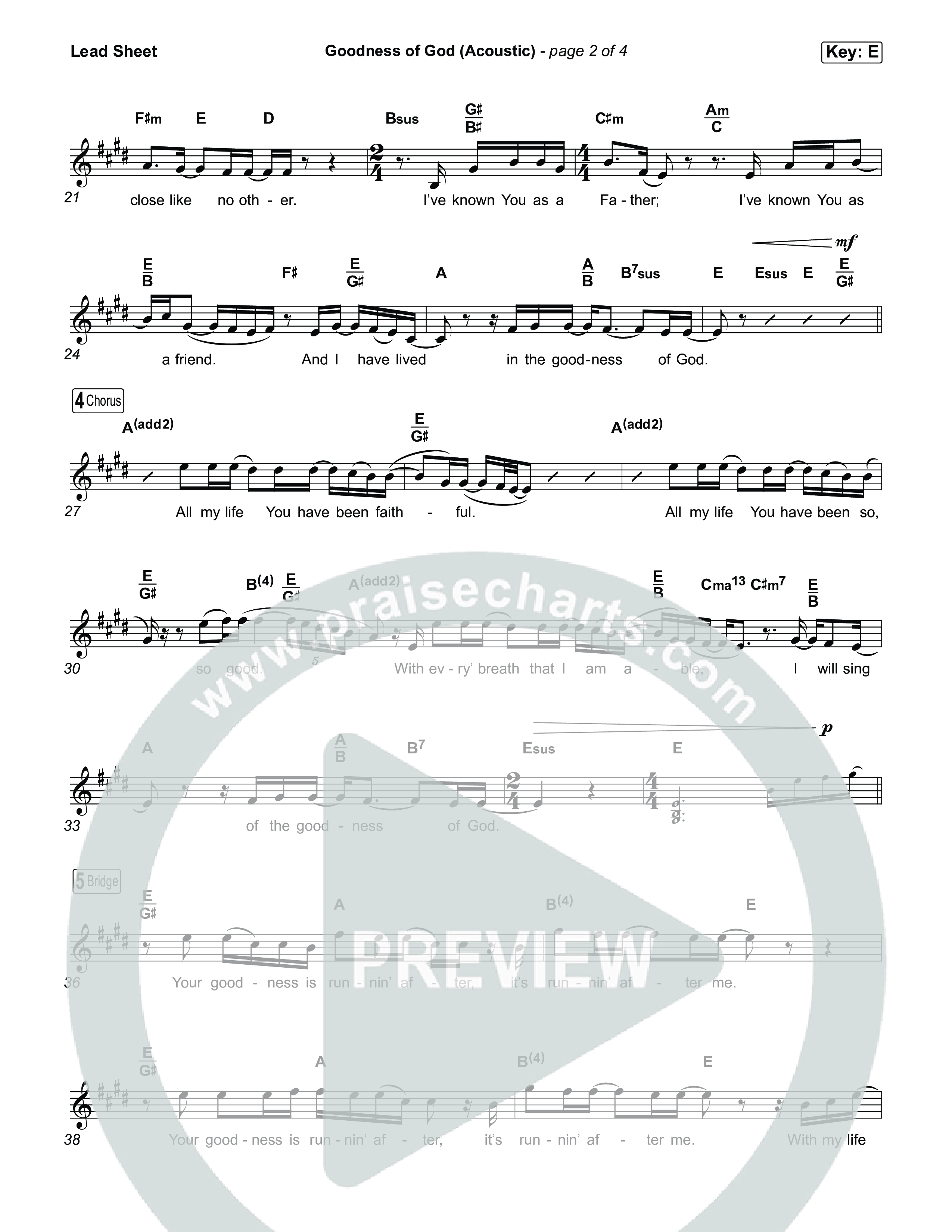Goodness Of God (Acoustic) Lead Sheet (Melody) (Clark Beckham)