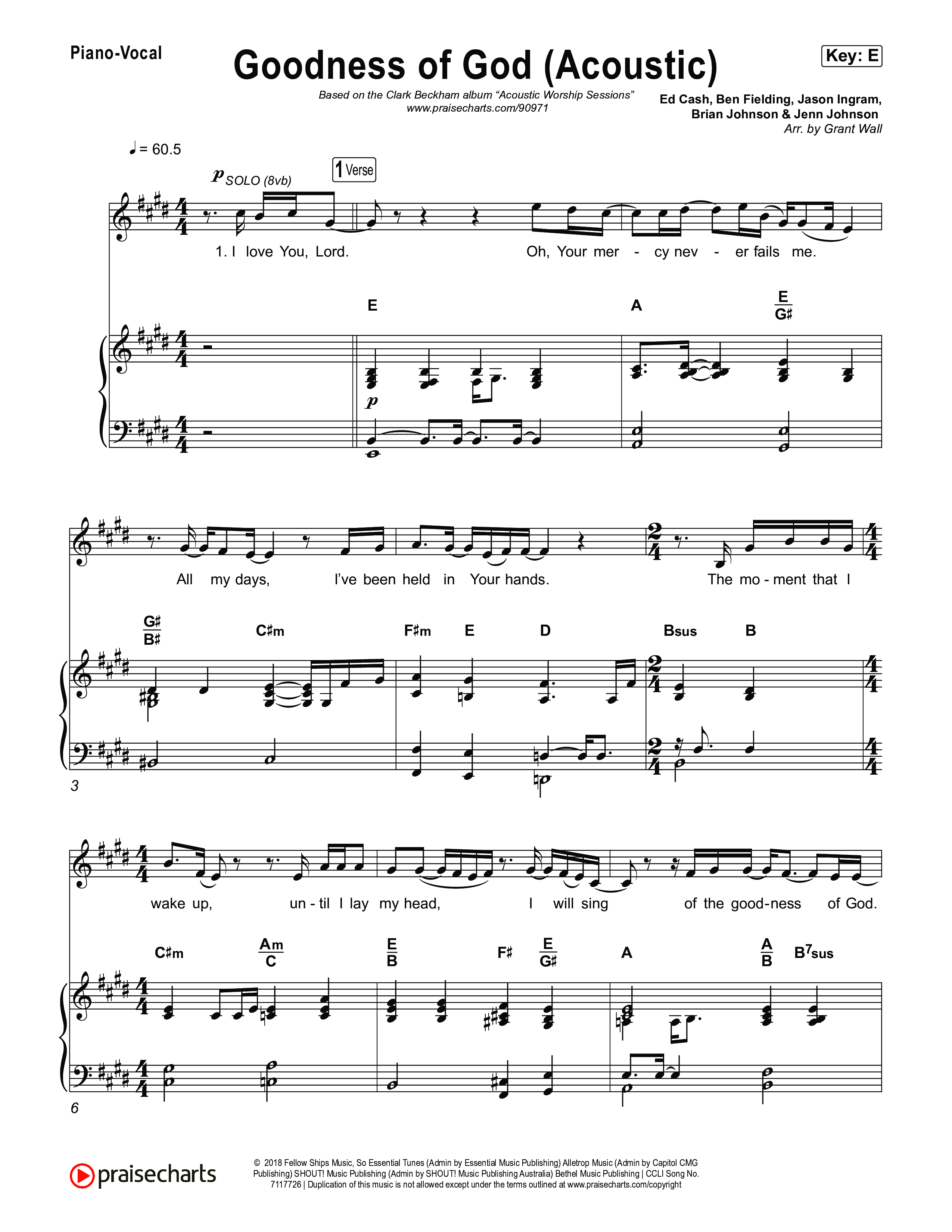 Goodness Of God (Acoustic) Piano/Vocal Pack (Clark Beckham)