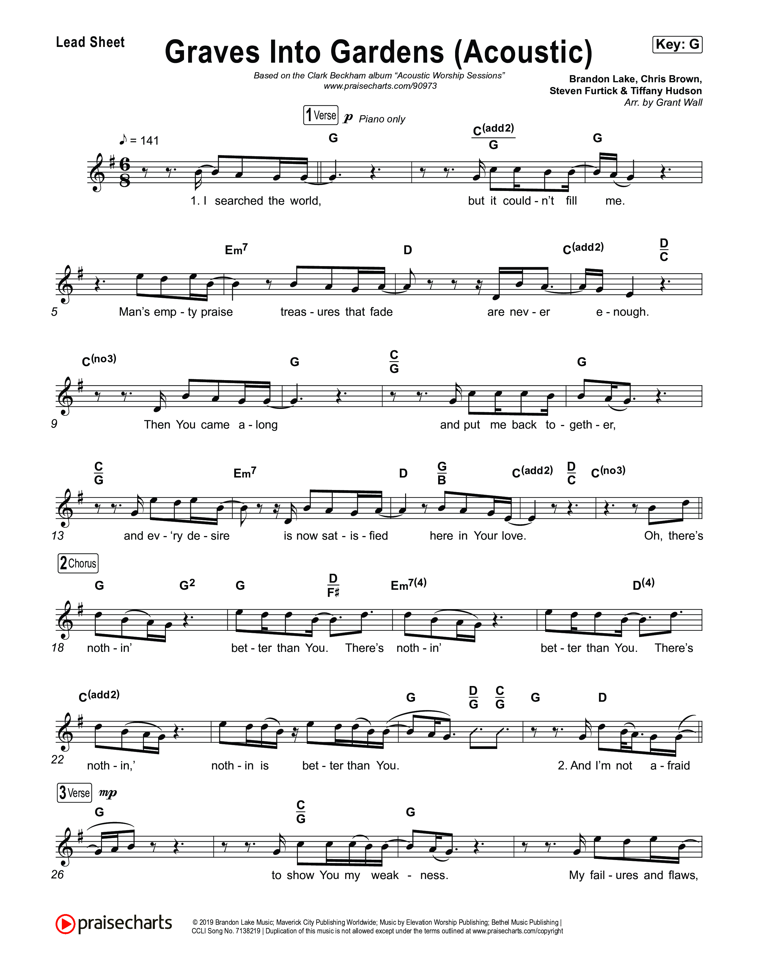 Graves Into Gardens (Acoustic) Lead Sheet (Melody) (Clark Beckham)