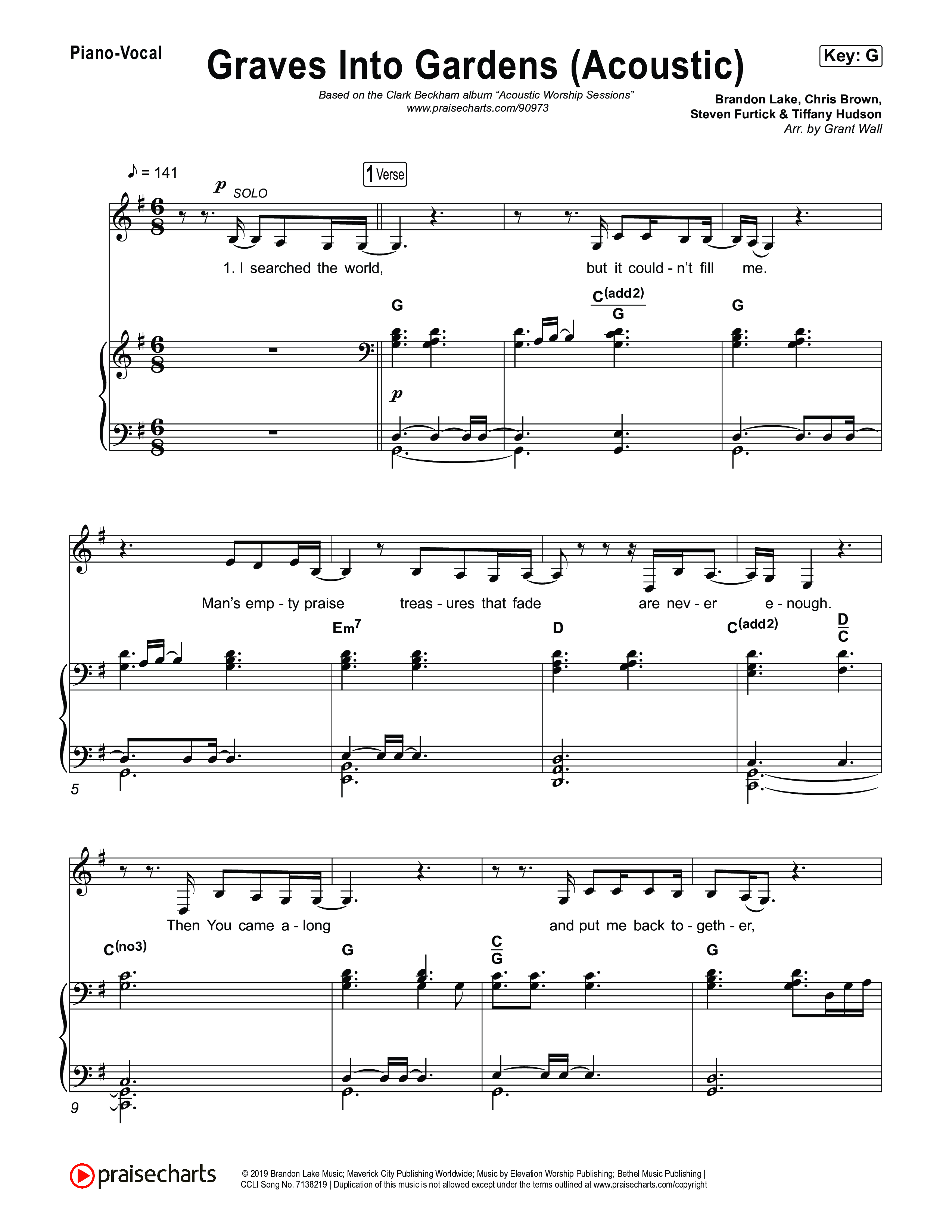 Graves Into Gardens (Acoustic) Piano/Vocal Pack (Clark Beckham)