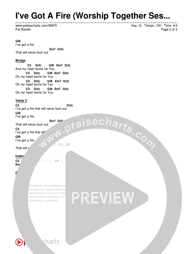 I've Got A Fire (Worship Together Sessions) Chords & Lyrics (Pat Barrett)