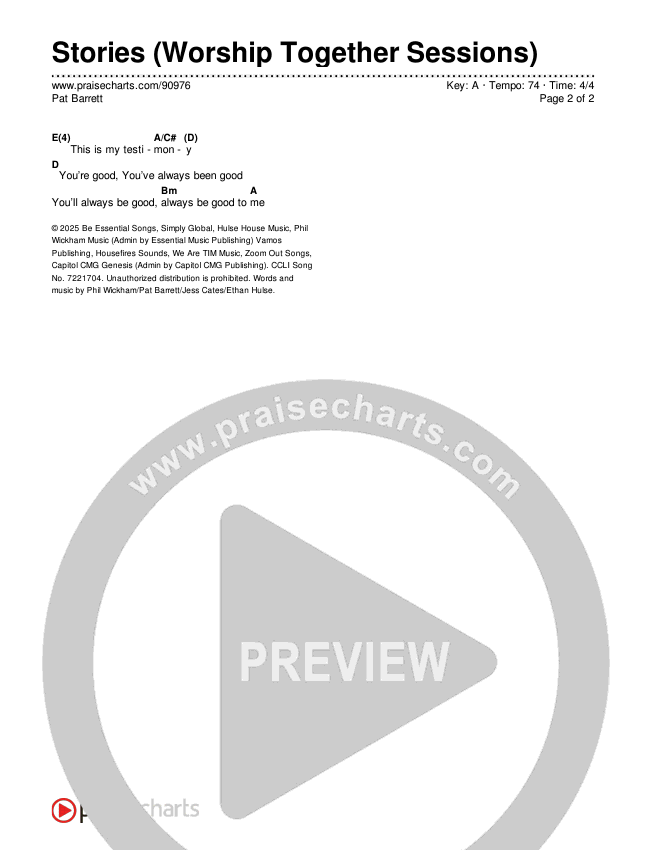Stories (Worship Together Sessions) Chords & Lyrics (Pat Barrett)