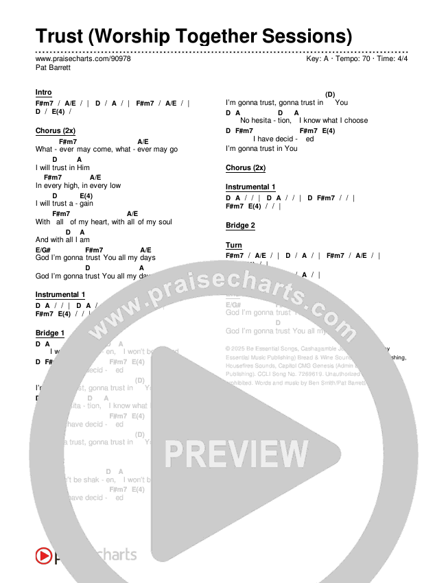 Trust (Worship Together Sessions) Chords & Lyrics (Pat Barrett)