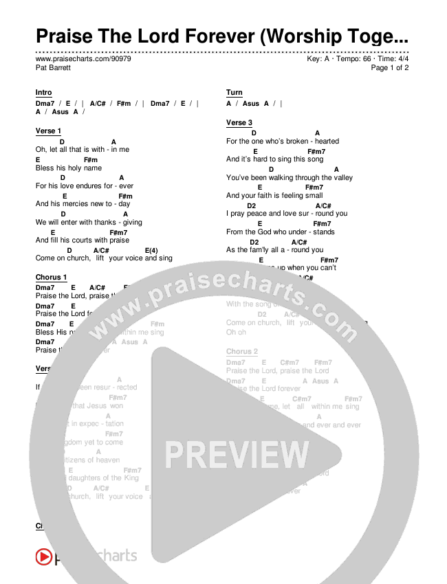 Praise The Lord Forever (Worship Together Sessions) Chords & Lyrics (Pat Barrett)