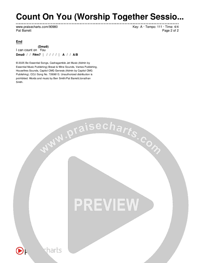 Count On You (Worship Together Sessions) Chords & Lyrics (Pat Barrett)