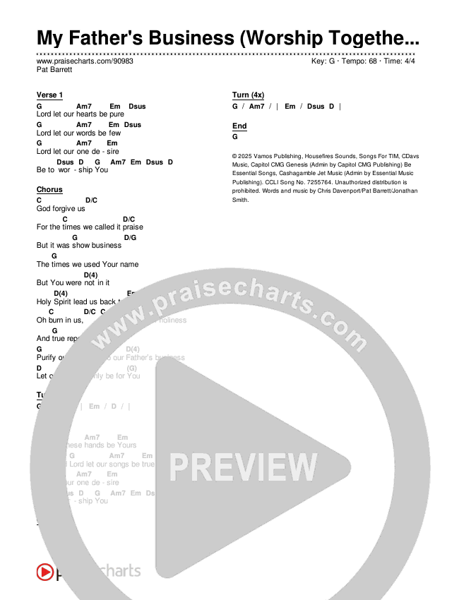 My Father's Business (Worship Together Sessions) Chords & Lyrics (Pat Barrett)