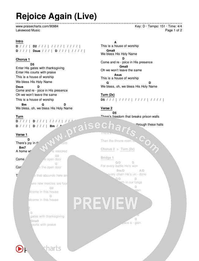 Rejoice Again (Live) Chords & Lyrics (Lakewood Music)