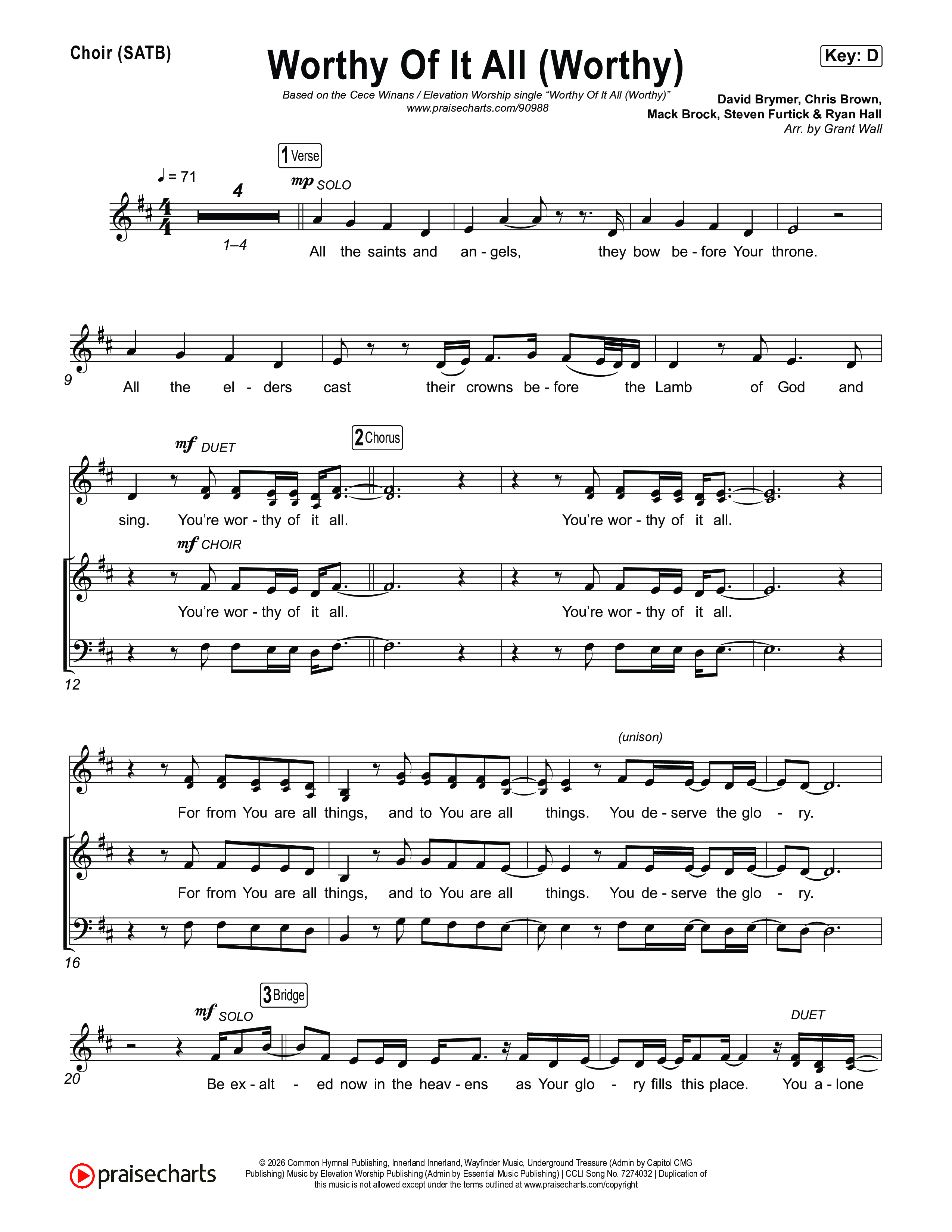 Worthy Of It All (Worthy) Choir Sheet (SATB) (CeCe Winans / Cece Winans / Elevation Worship)