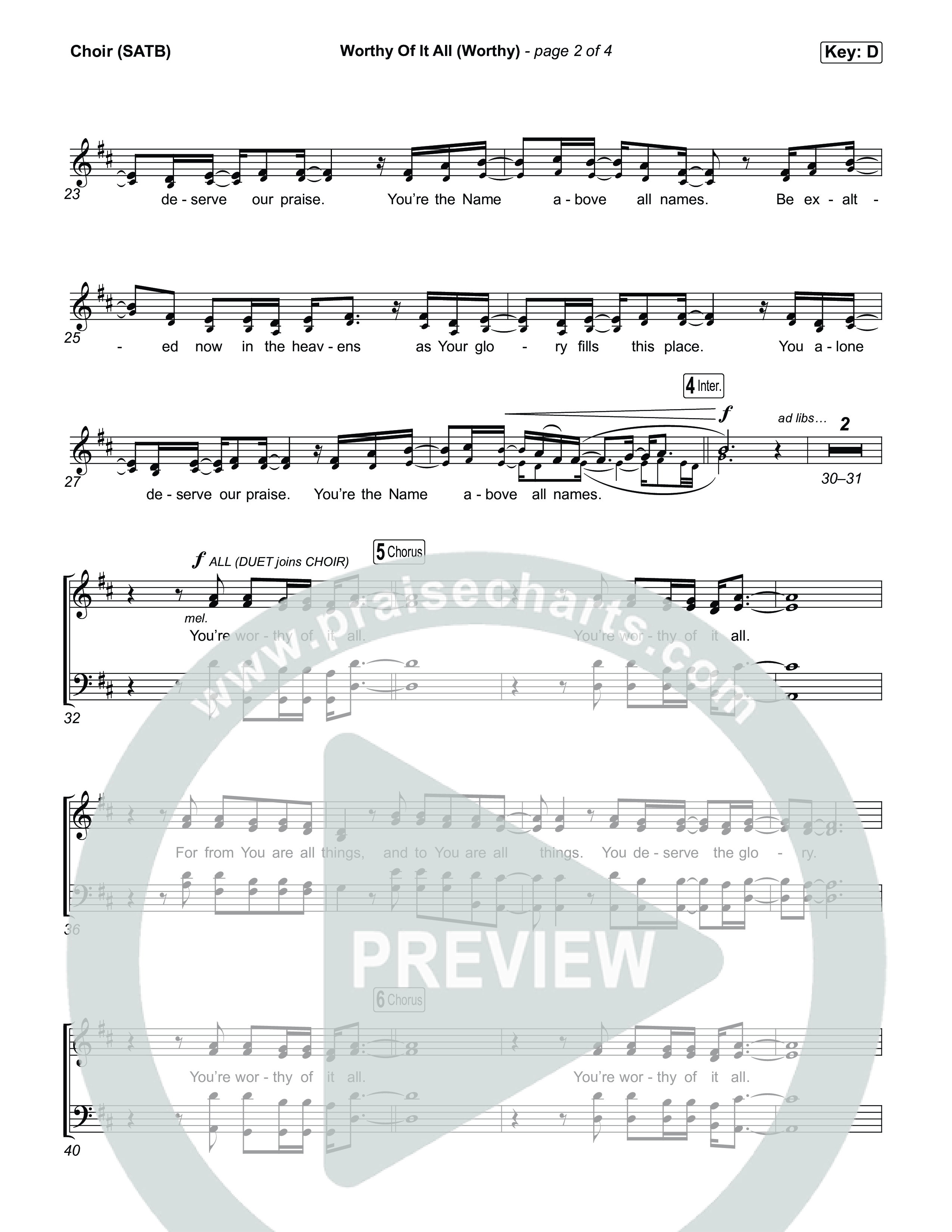 Worthy Of It All (Worthy) Choir Sheet (SATB) (CeCe Winans / Cece Winans / Elevation Worship)