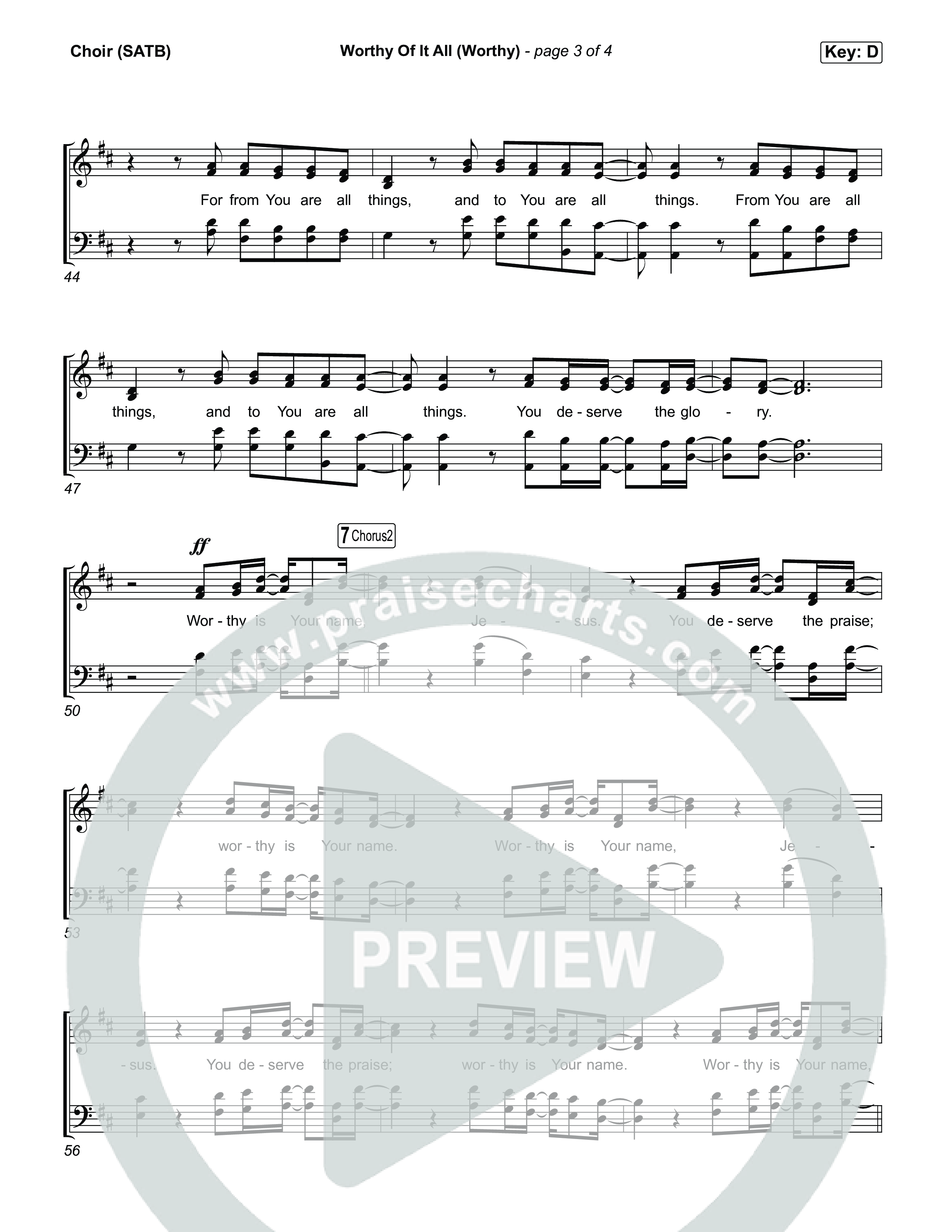 Worthy Of It All (Worthy) Choir Sheet (SATB) (CeCe Winans / Cece Winans / Elevation Worship)