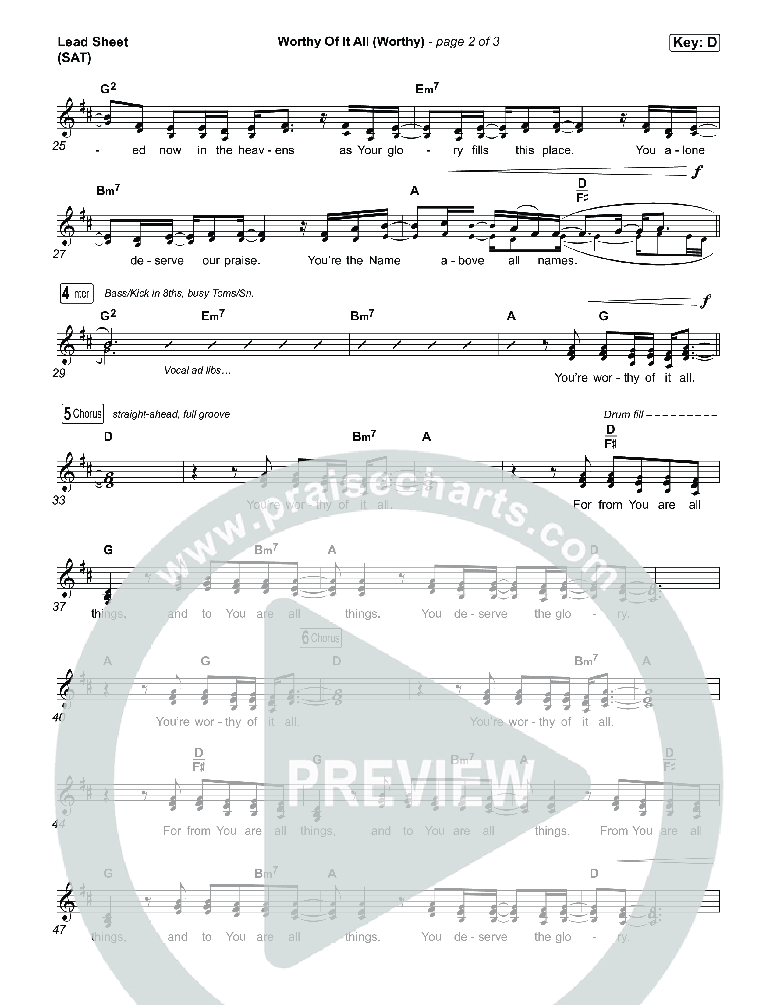 Worthy Of It All (Worthy) Lead Sheet (SAT) (CeCe Winans / Cece Winans / Elevation Worship)
