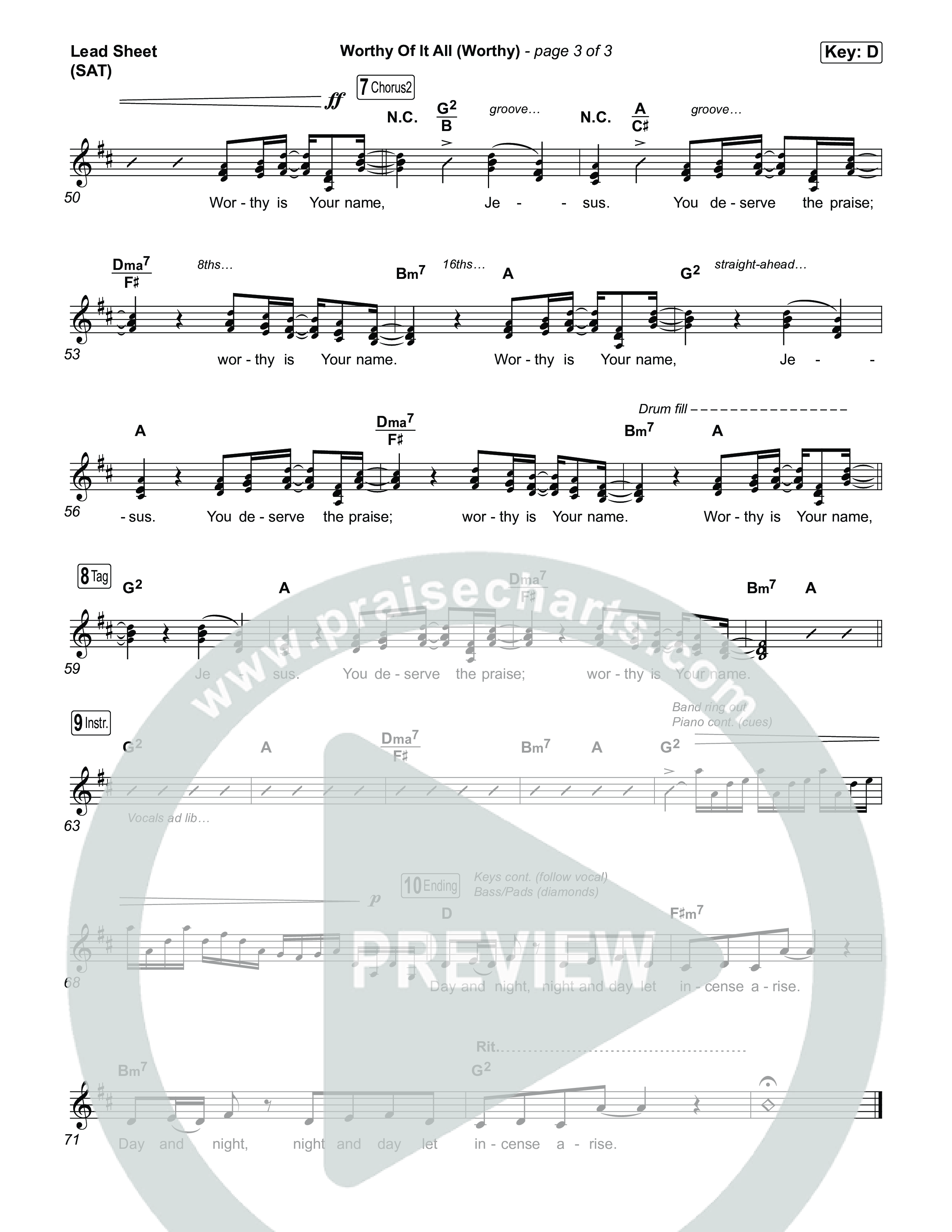 Worthy Of It All (Worthy) Lead Sheet (SAT) (CeCe Winans / Cece Winans / Elevation Worship)