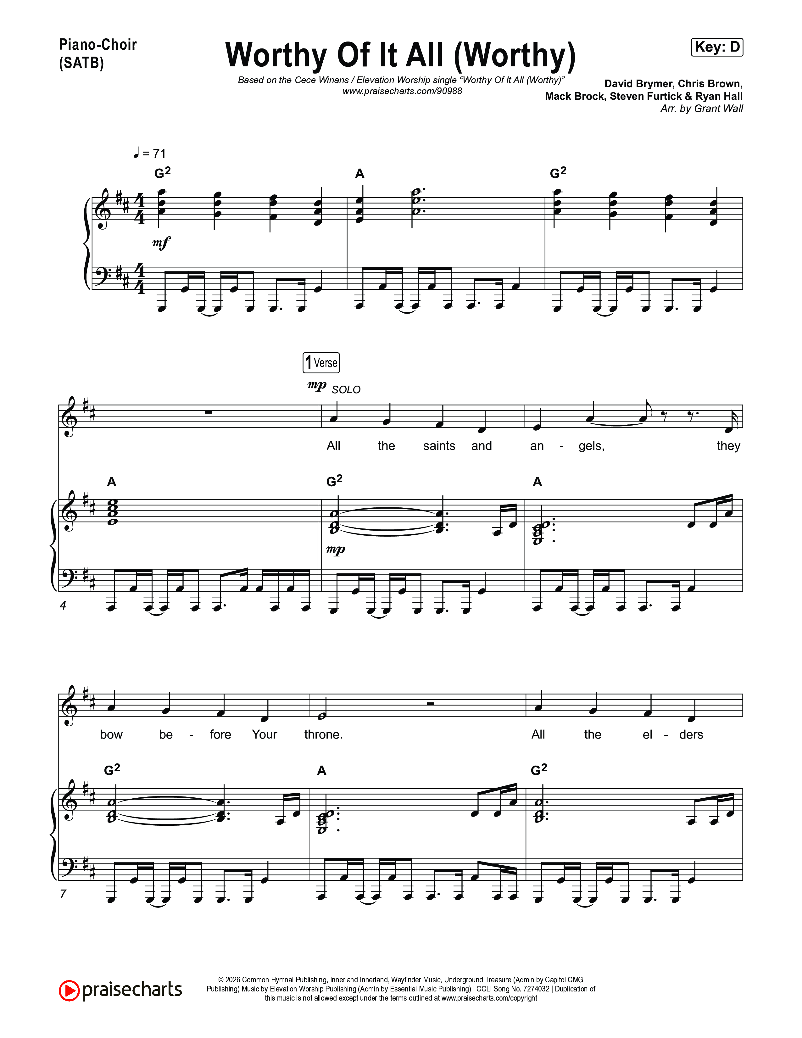 Worthy Of It All (Worthy) Piano/Vocal Pack (CeCe Winans / Cece Winans / Elevation Worship)