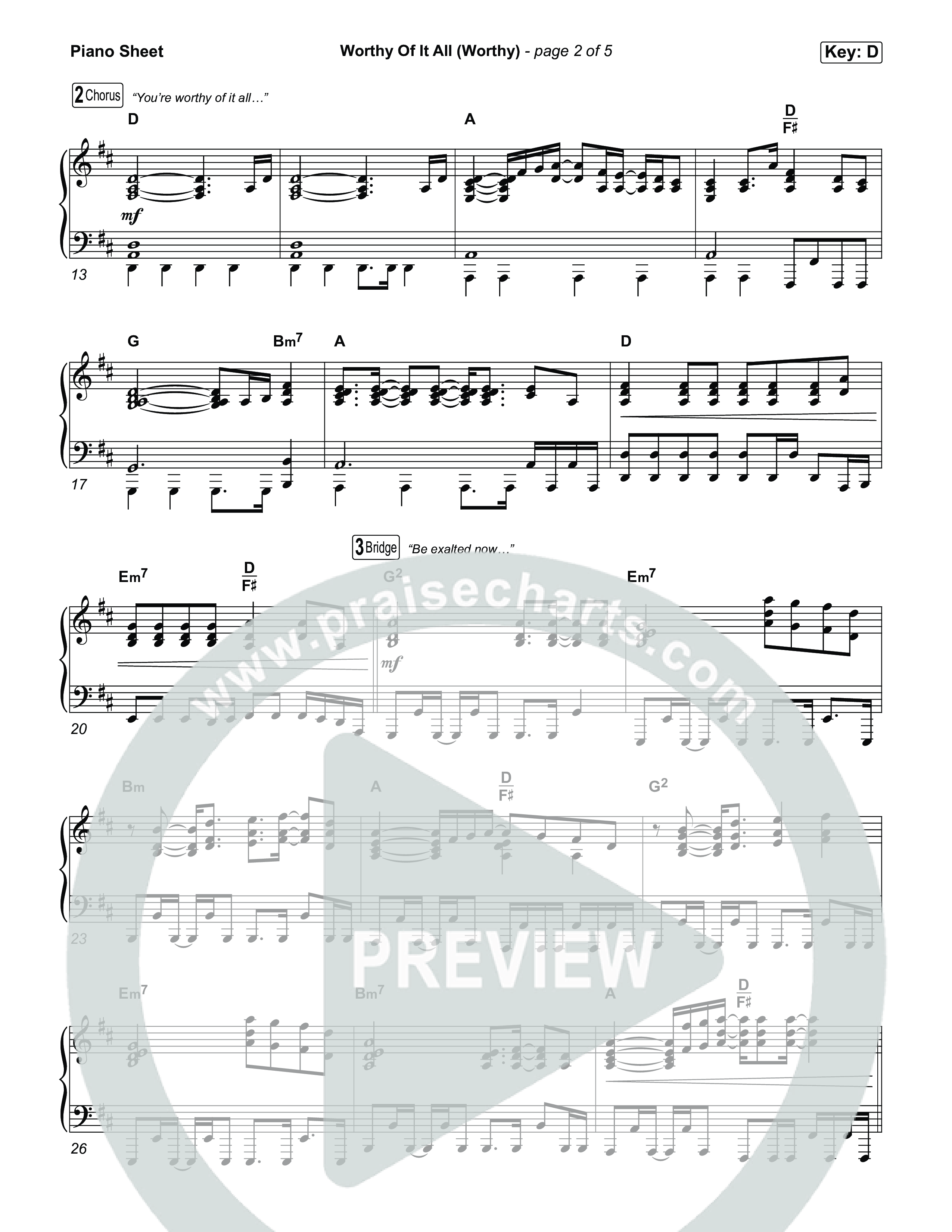 Worthy Of It All (Worthy) Piano Sheet (CeCe Winans / Cece Winans / Elevation Worship)