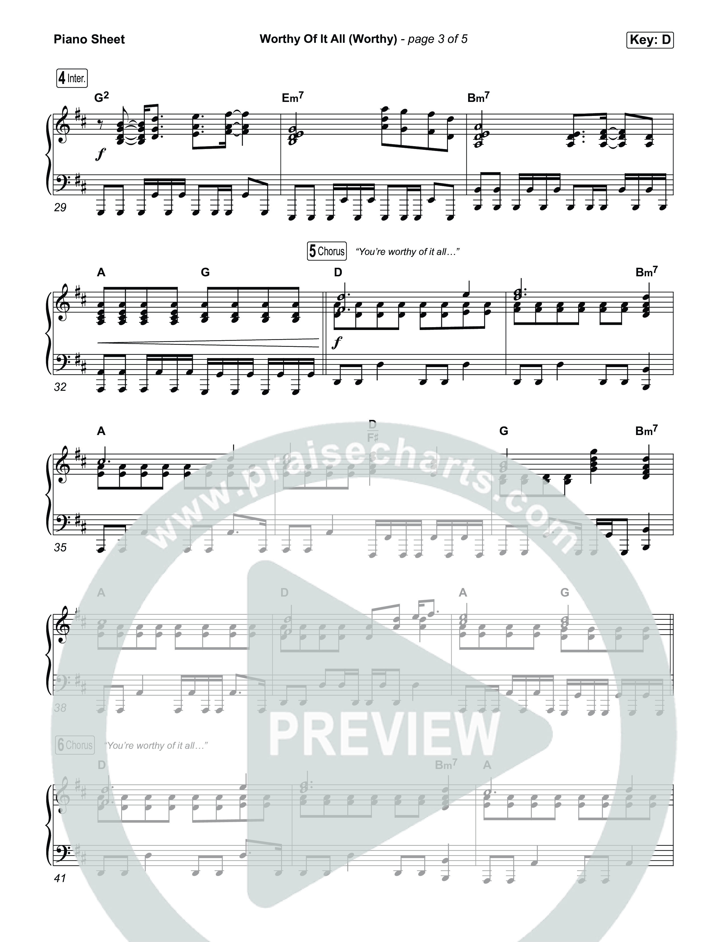 Worthy Of It All (Worthy) Piano Sheet (CeCe Winans / Cece Winans / Elevation Worship)