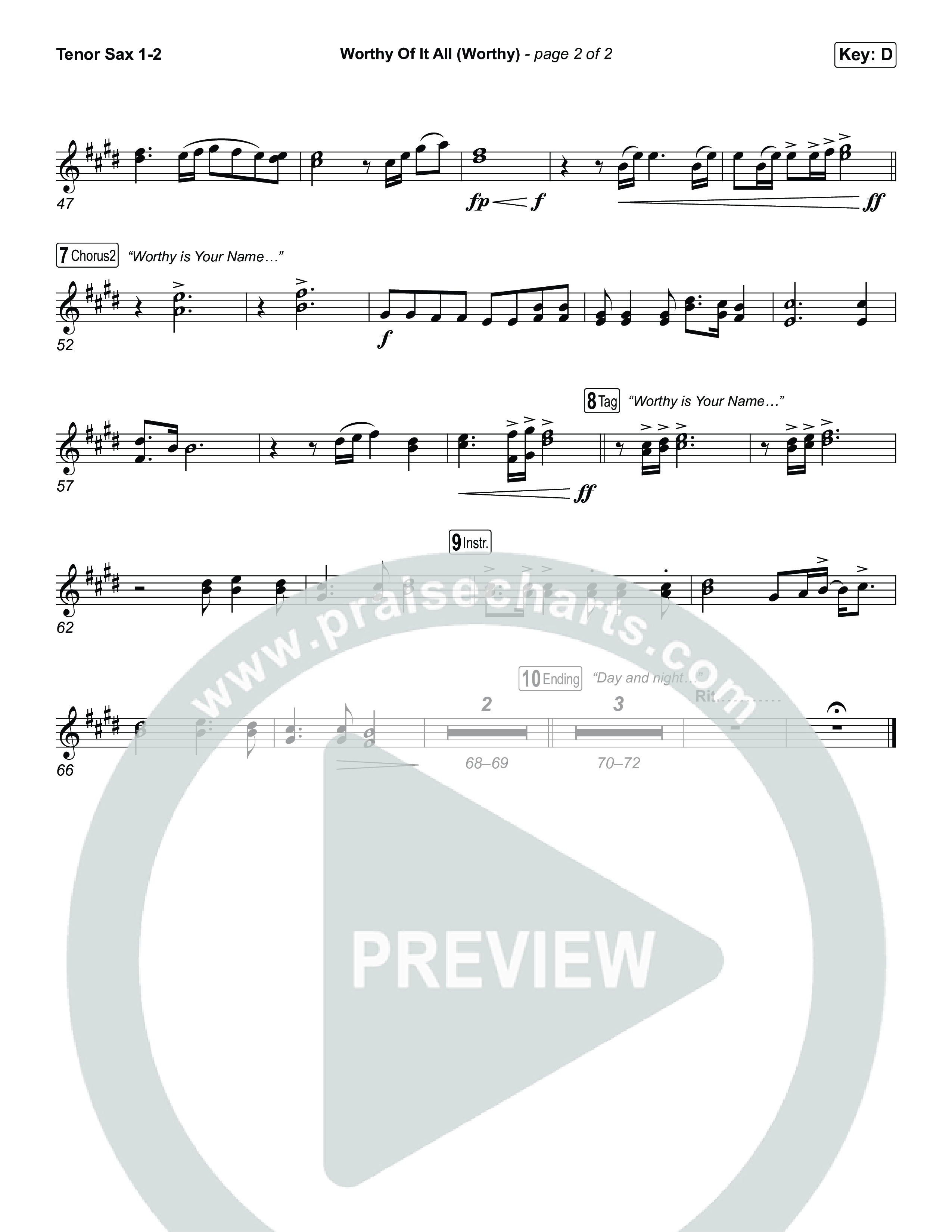 Worthy Of It All (Worthy) Tenor Sax 1,2 (CeCe Winans / Cece Winans / Elevation Worship)