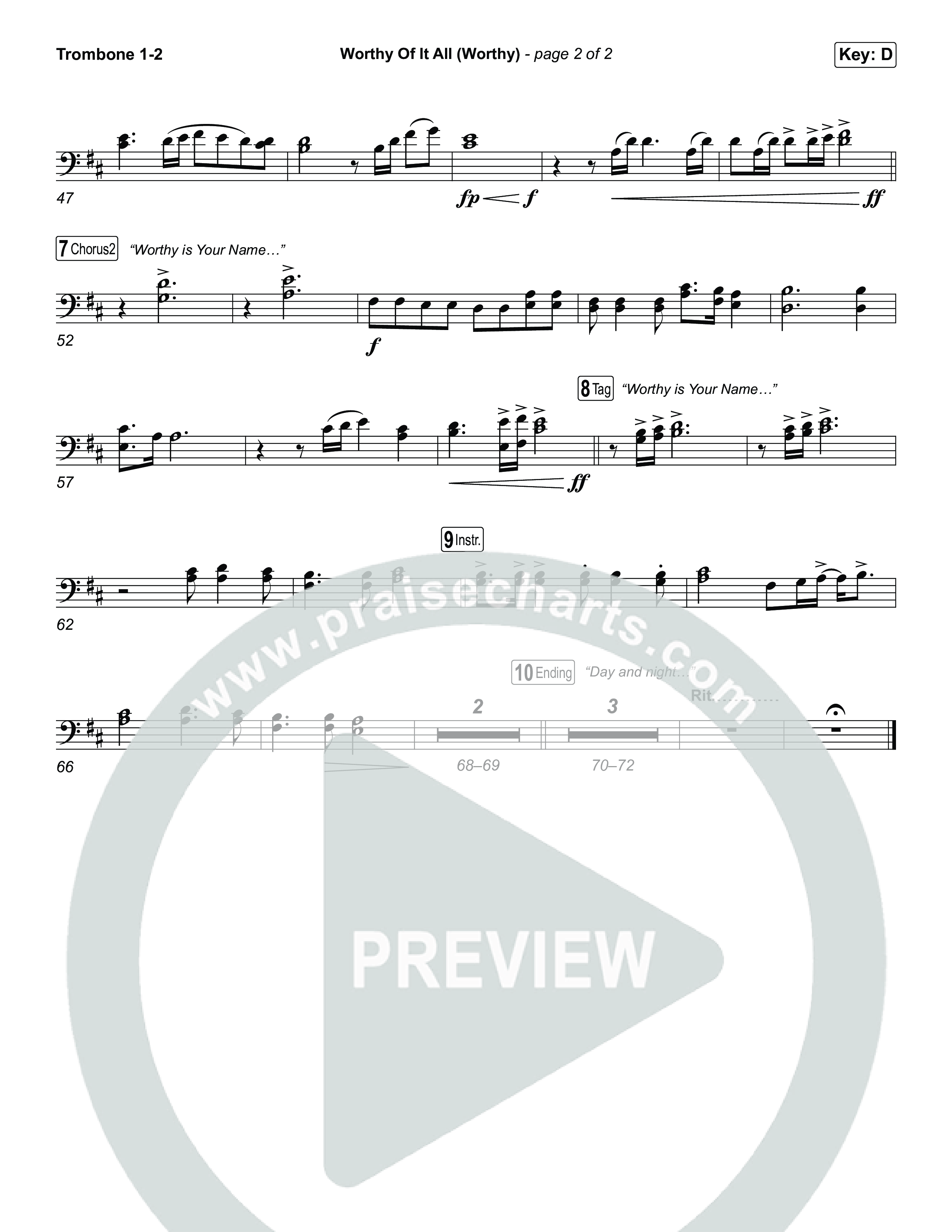 Worthy Of It All (Worthy) Trombone 1,2 (CeCe Winans / Cece Winans / Elevation Worship)