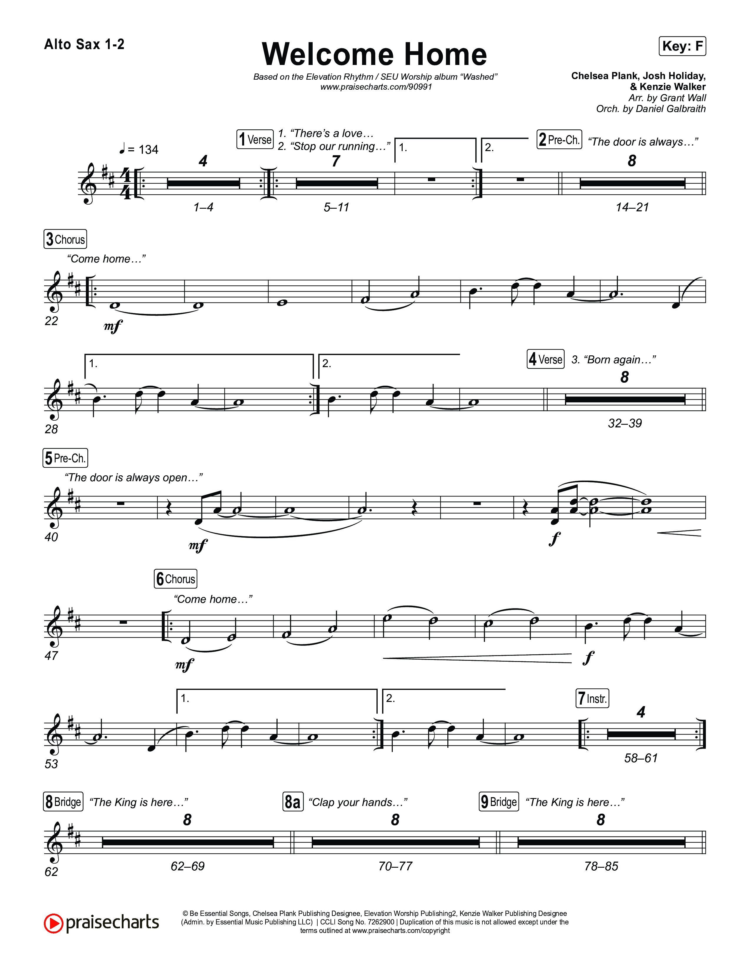 Welcome Home Alto Sax 1,2 (ELEVATION RHYTHM / SEU Worship)