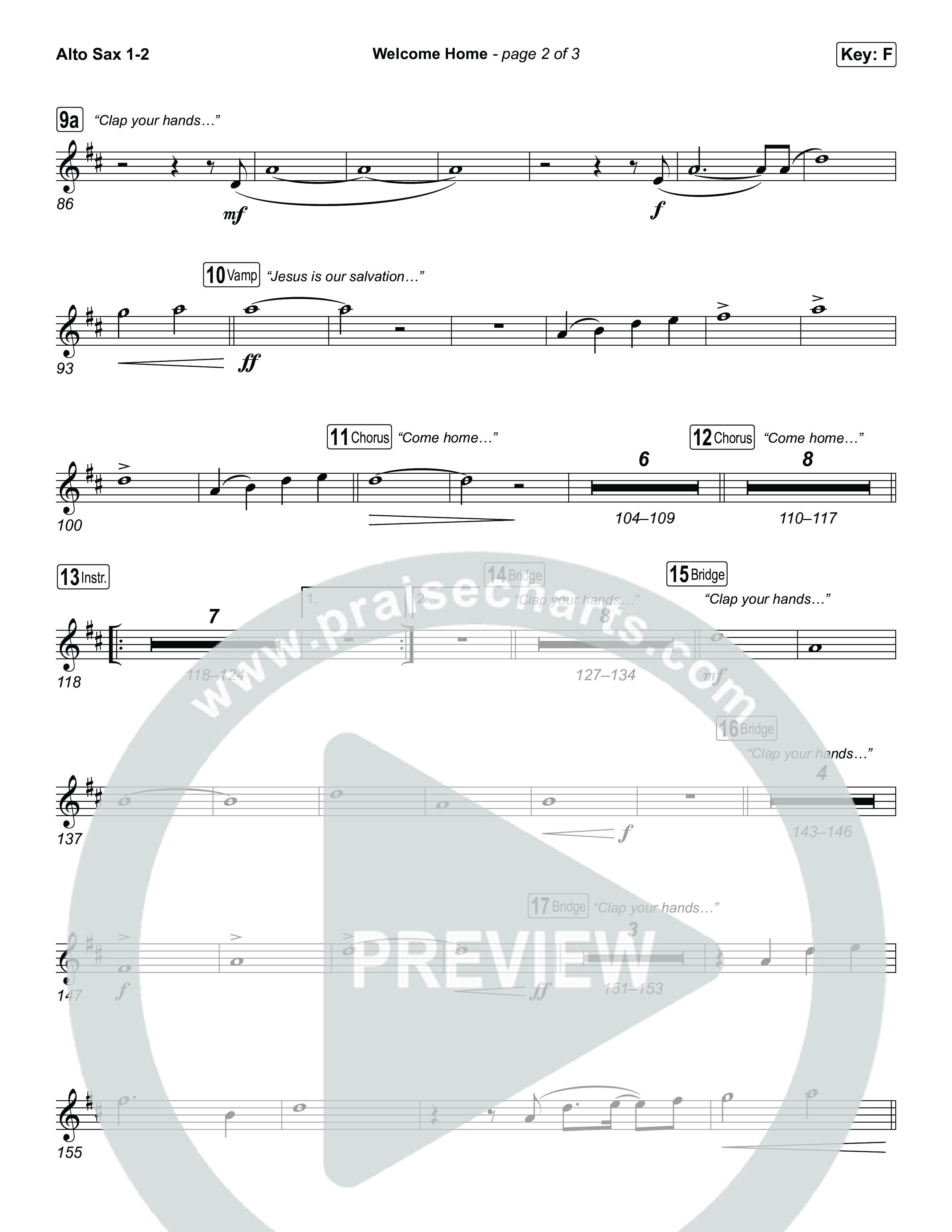 Welcome Home Alto Sax 1,2 (ELEVATION RHYTHM / SEU Worship)