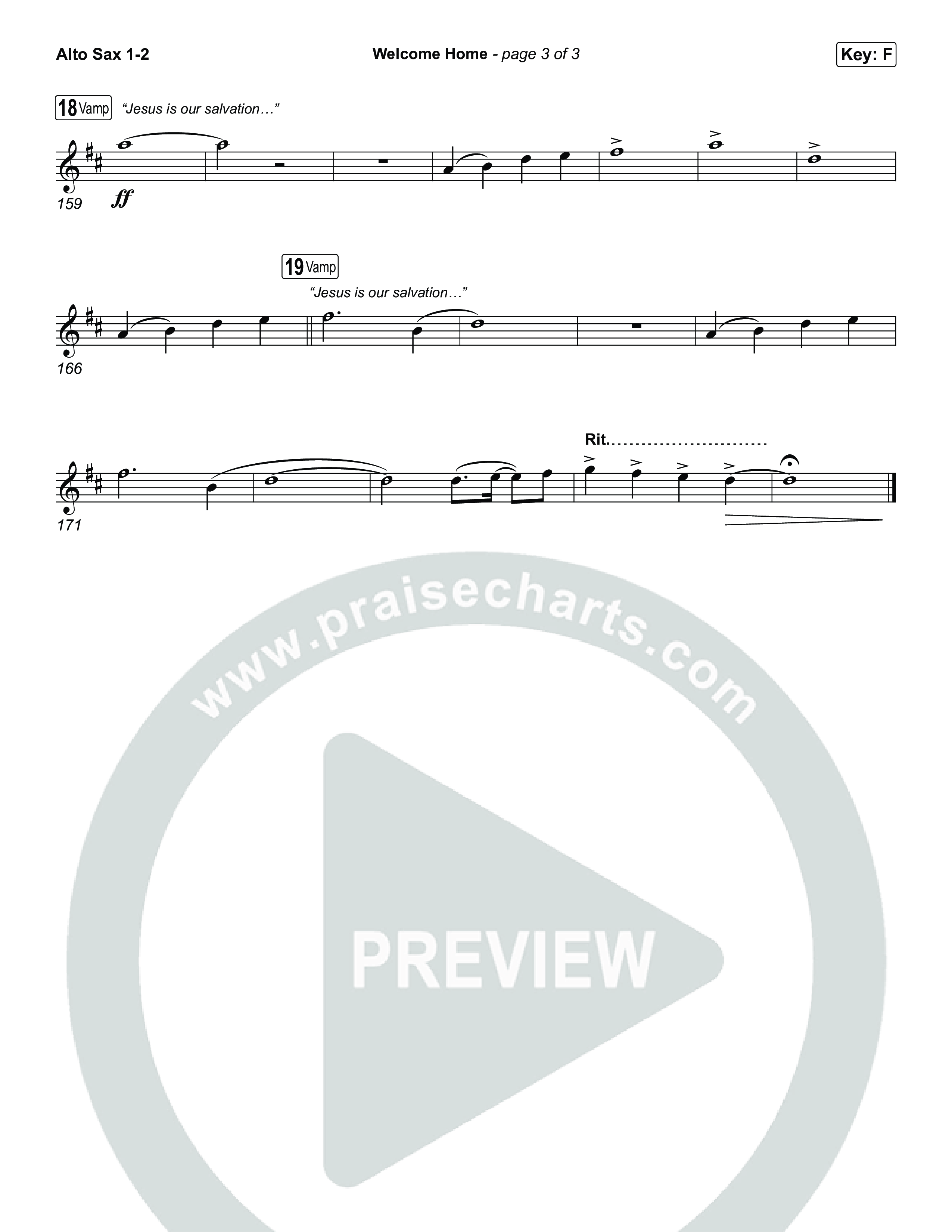 Welcome Home Alto Sax 1,2 (ELEVATION RHYTHM / SEU Worship)