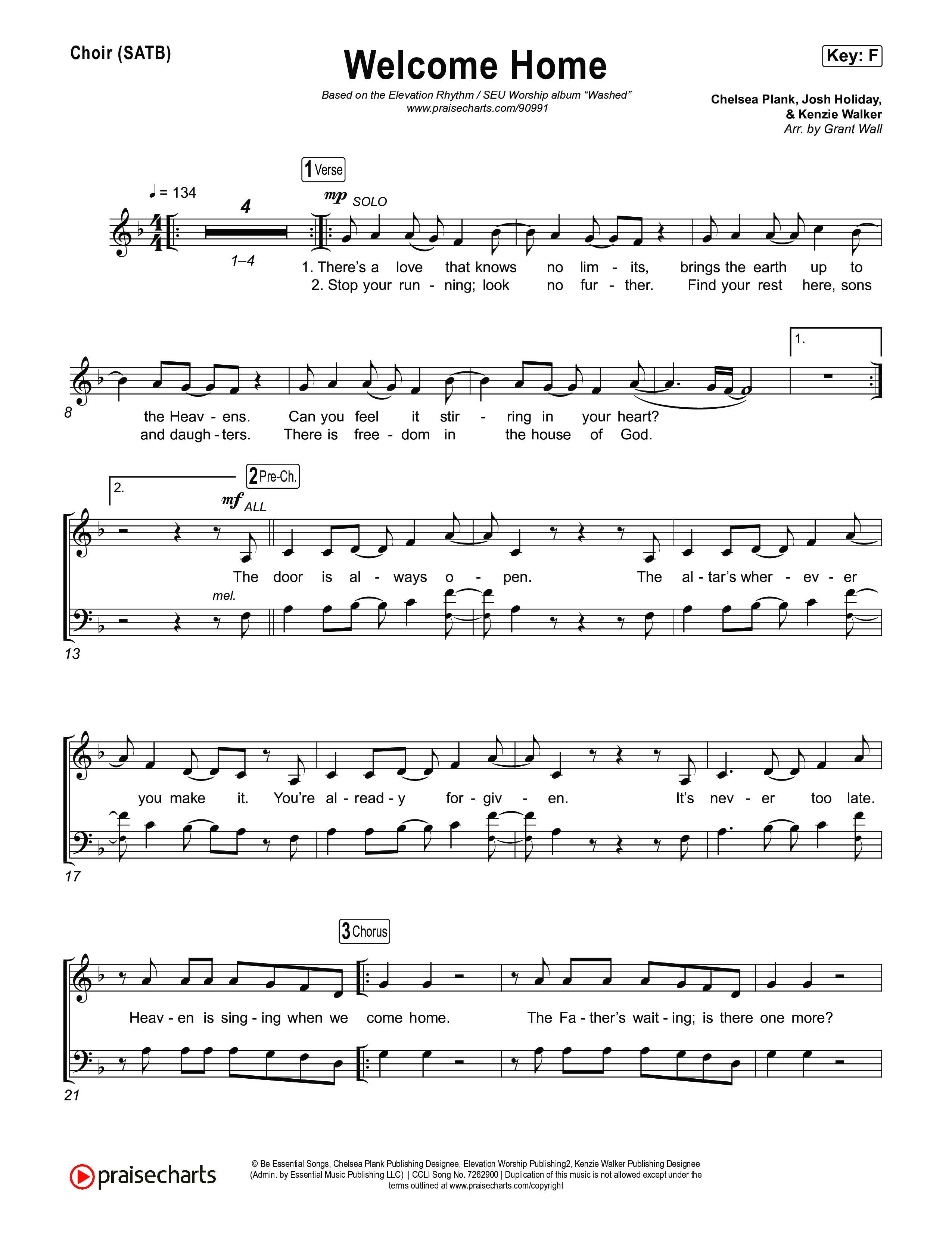 Welcome Home Choir Sheet (SATB) (ELEVATION RHYTHM / SEU Worship)