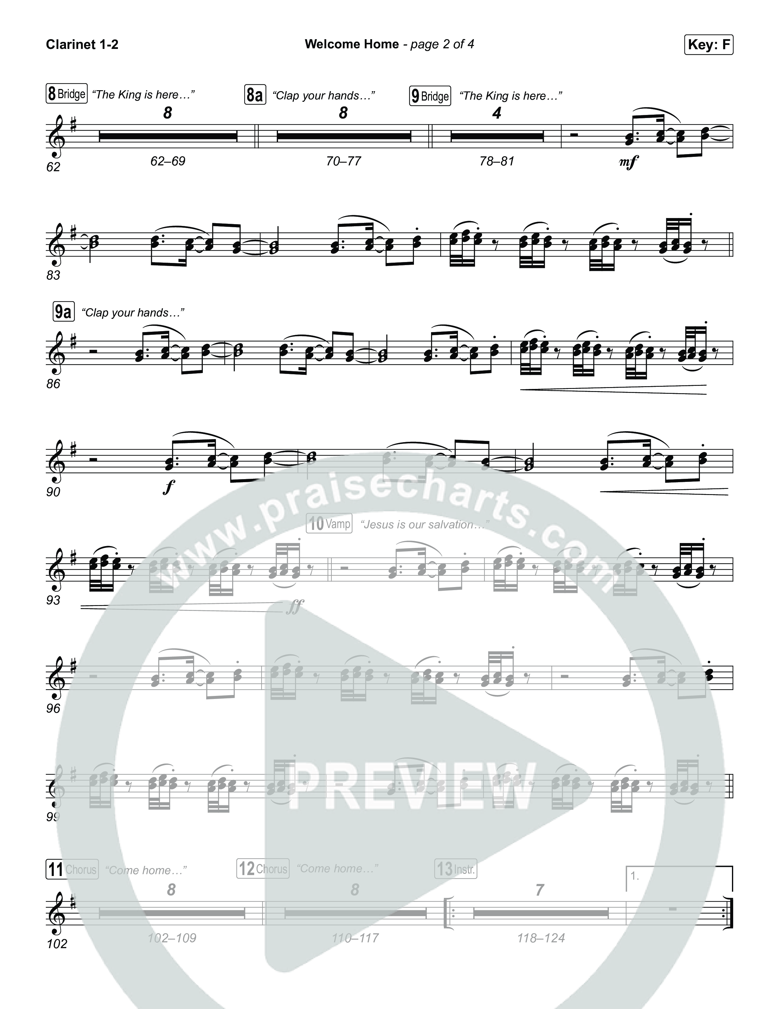 Welcome Home Clarinet 1,2 (ELEVATION RHYTHM / SEU Worship)