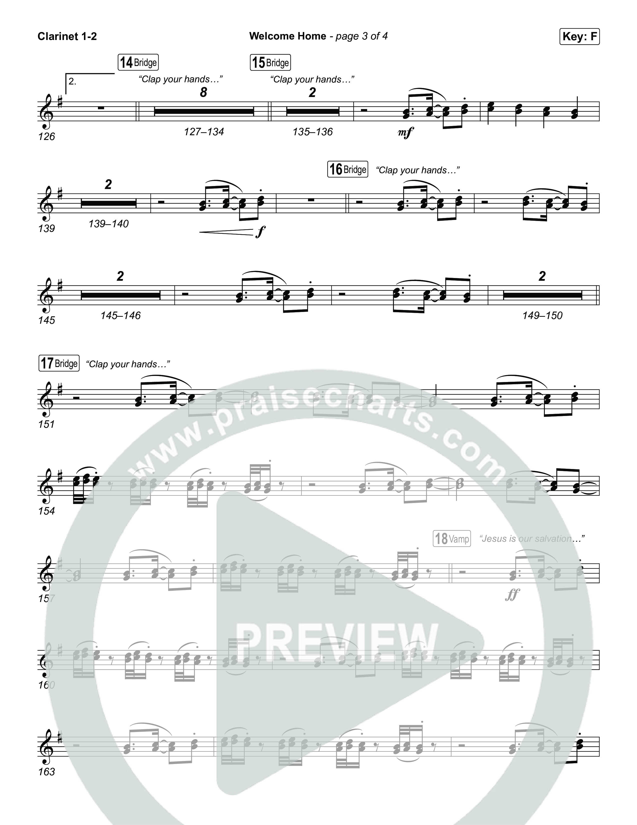 Welcome Home Clarinet 1,2 (ELEVATION RHYTHM / SEU Worship)