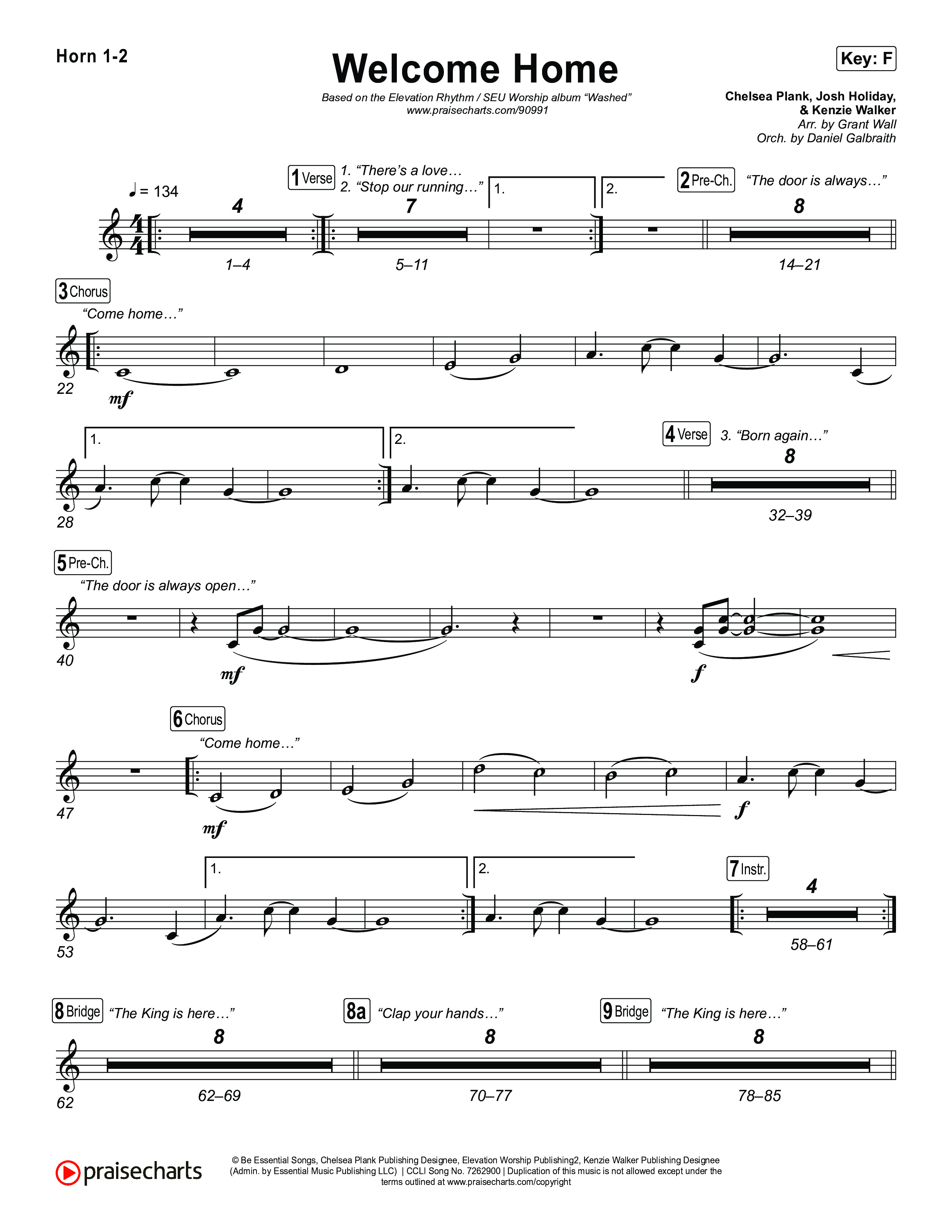 Welcome Home French Horn 1,2 (ELEVATION RHYTHM / SEU Worship)