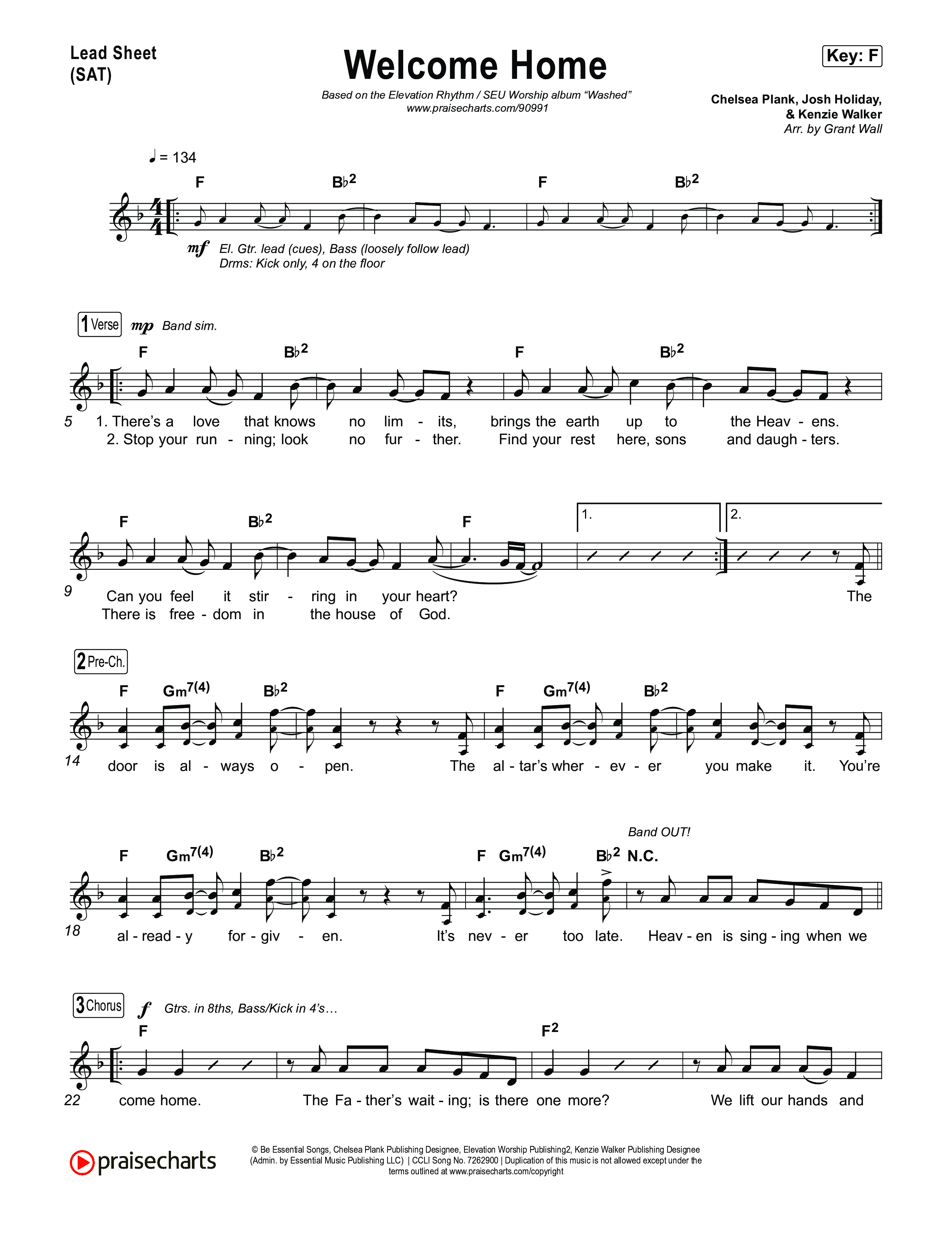 Welcome Home Lead Sheet (SAT) (ELEVATION RHYTHM / SEU Worship)