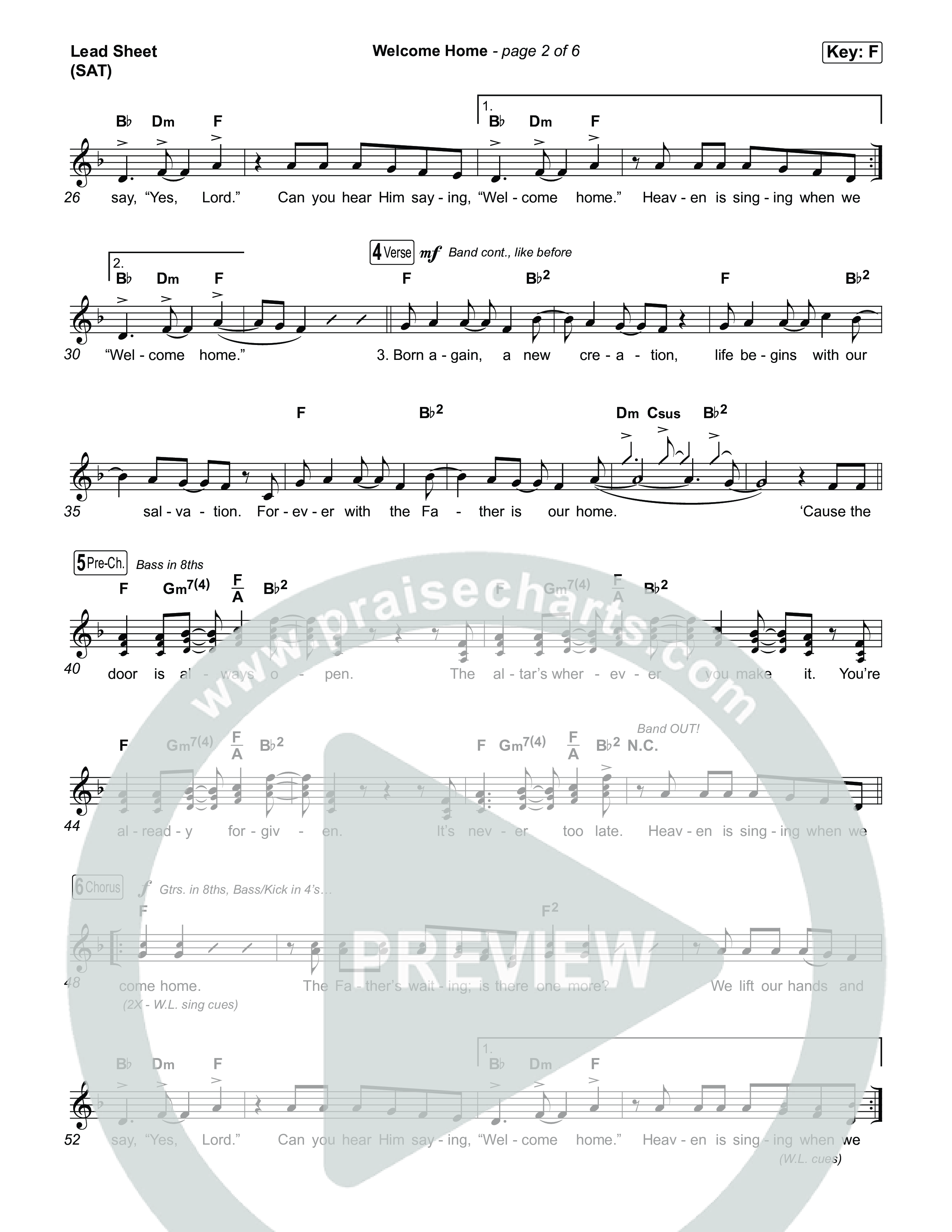 Welcome Home Lead Sheet (SAT) (ELEVATION RHYTHM / SEU Worship)