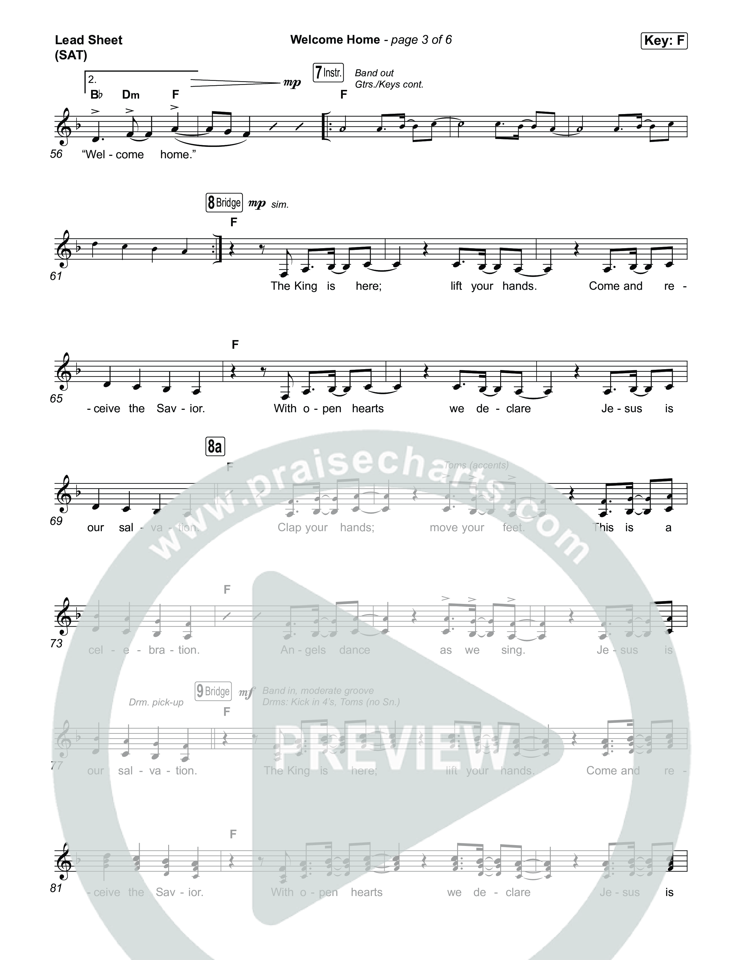 Welcome Home Lead Sheet (SAT) (ELEVATION RHYTHM / SEU Worship)