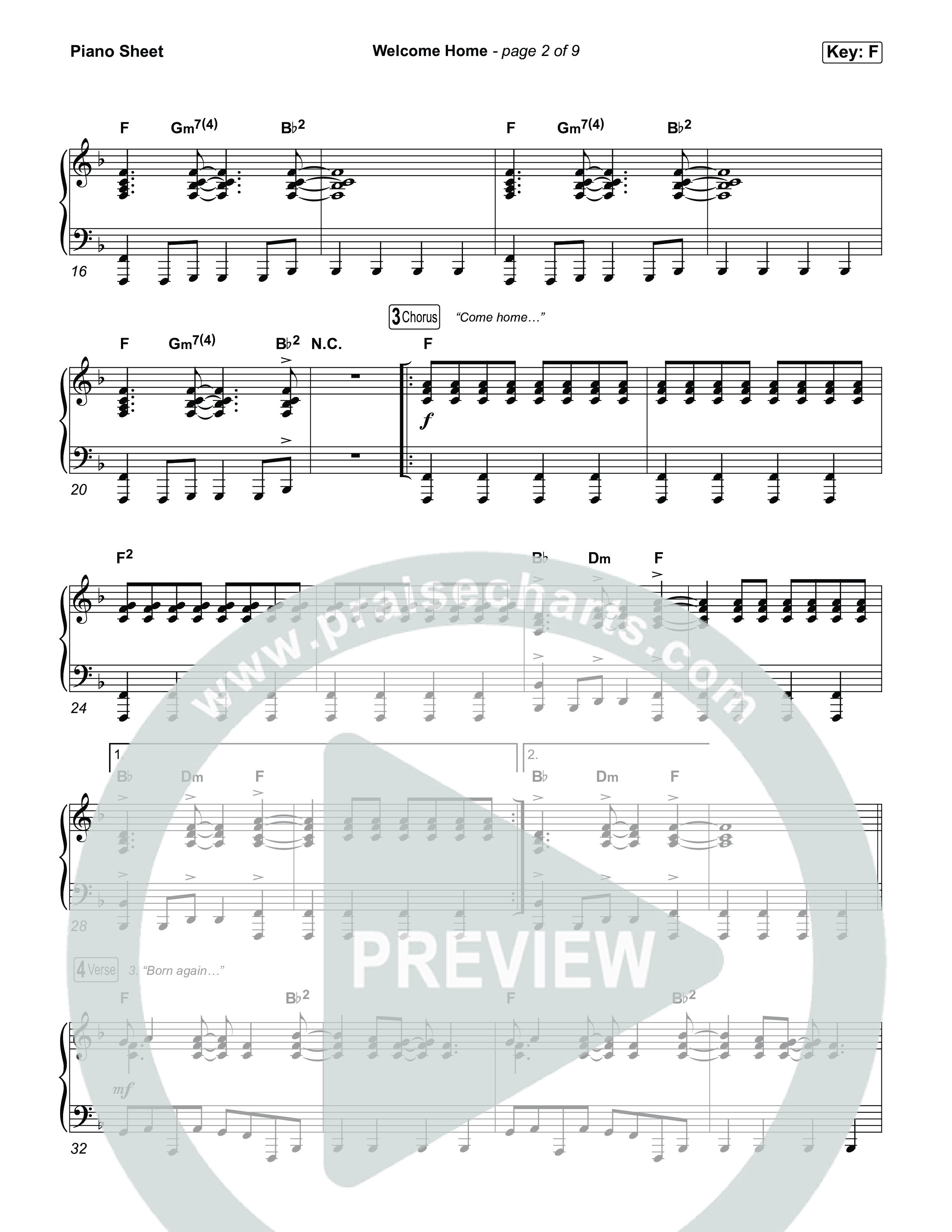 Welcome Home Piano Sheet (ELEVATION RHYTHM / SEU Worship)