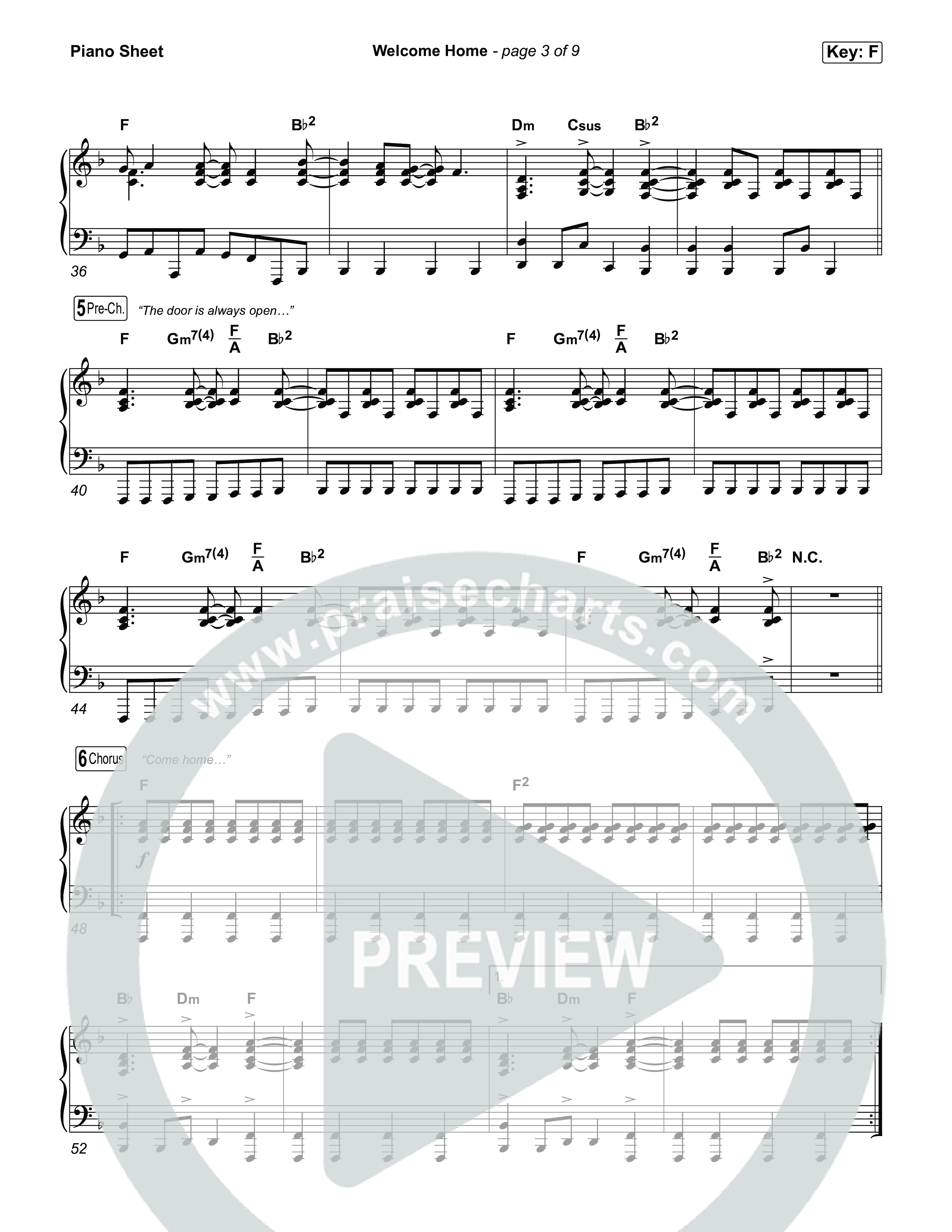 Welcome Home Piano Sheet (ELEVATION RHYTHM / SEU Worship)