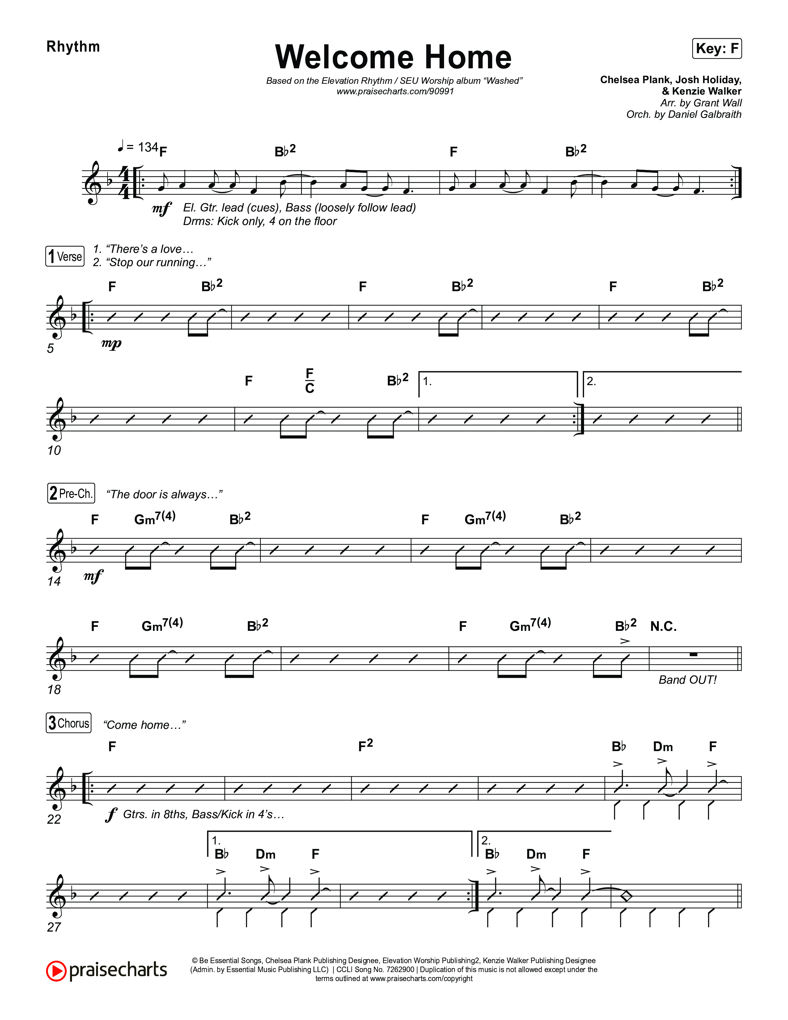 Welcome Home Rhythm Chart (ELEVATION RHYTHM / SEU Worship)