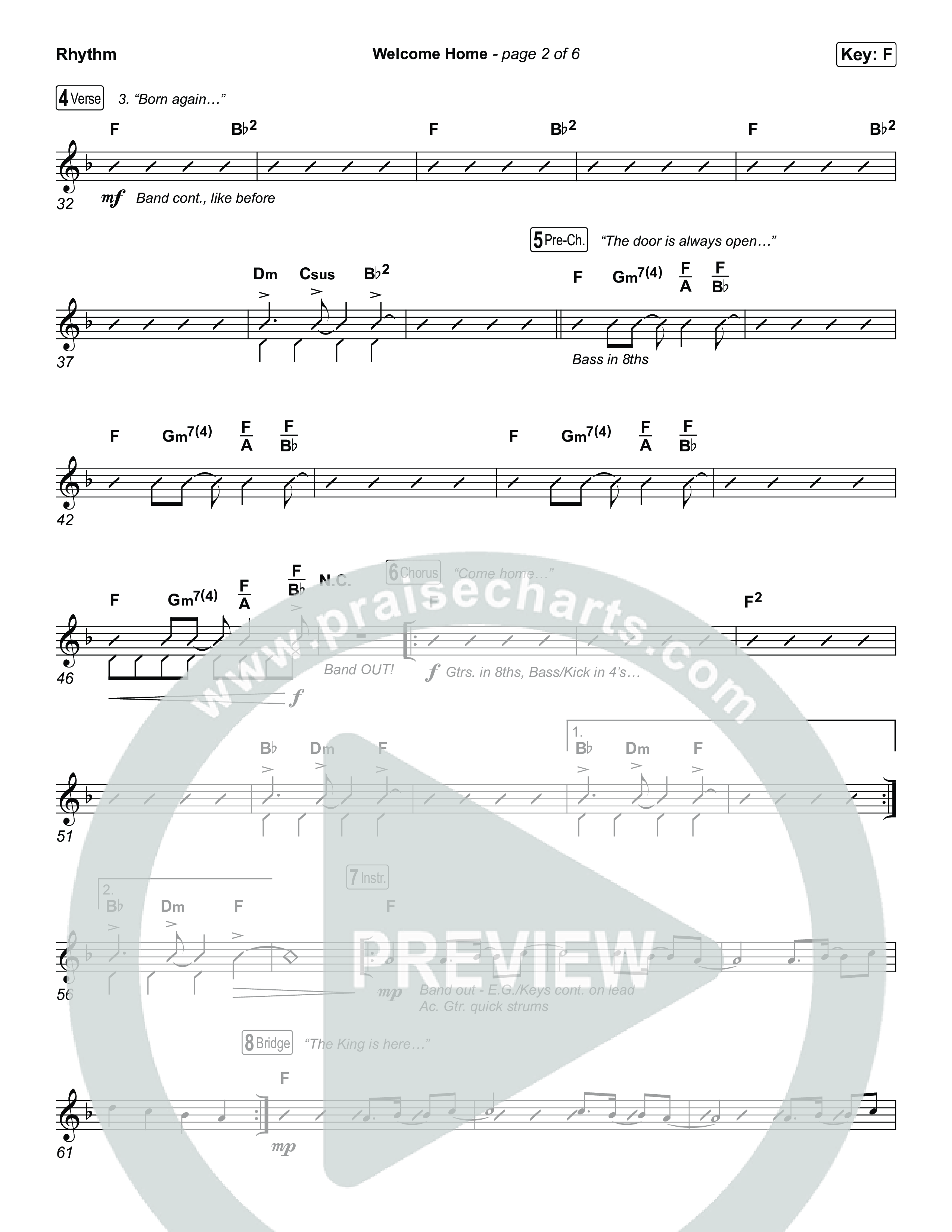 Welcome Home Rhythm Chart (ELEVATION RHYTHM / SEU Worship)