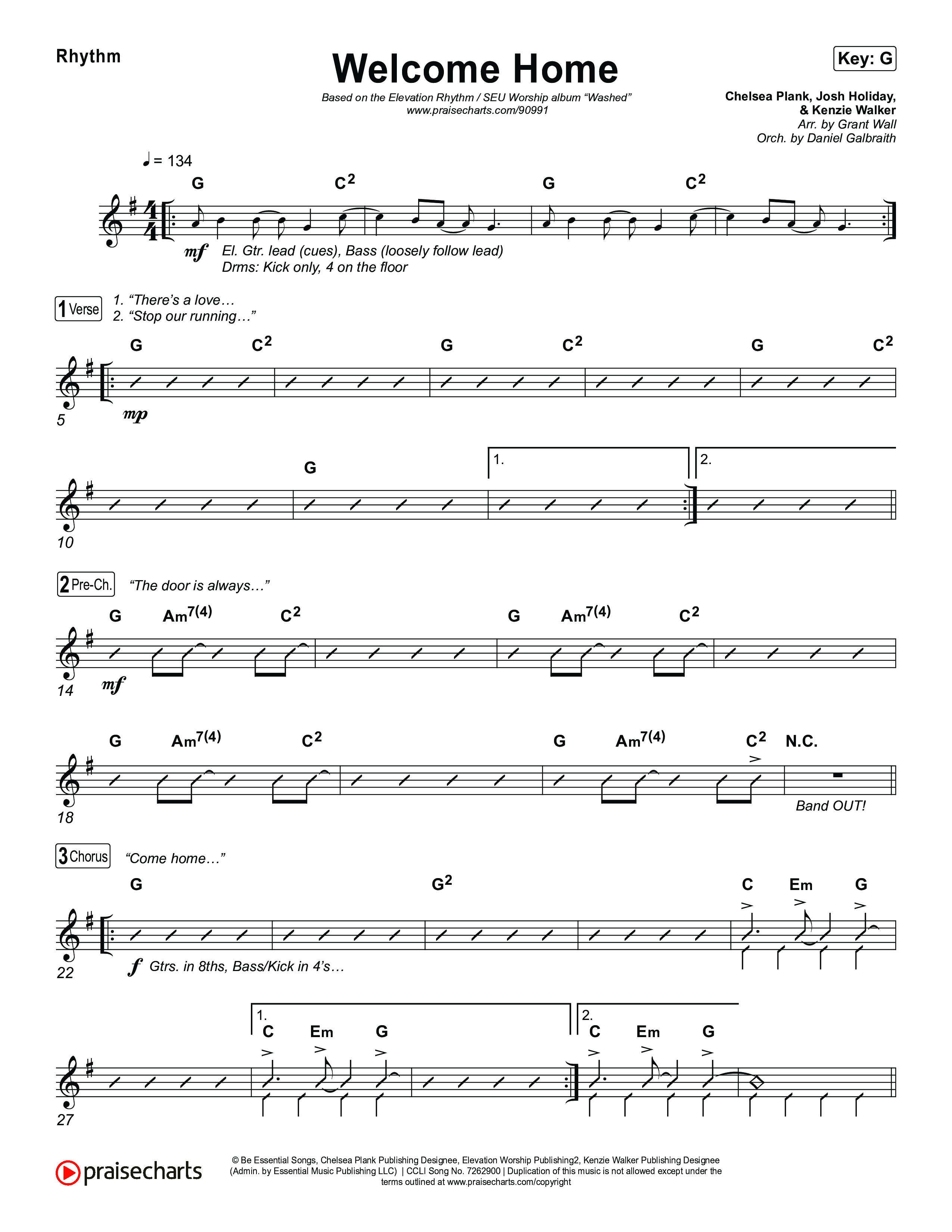 Welcome Home Rhythm Chart (ELEVATION RHYTHM / SEU Worship)