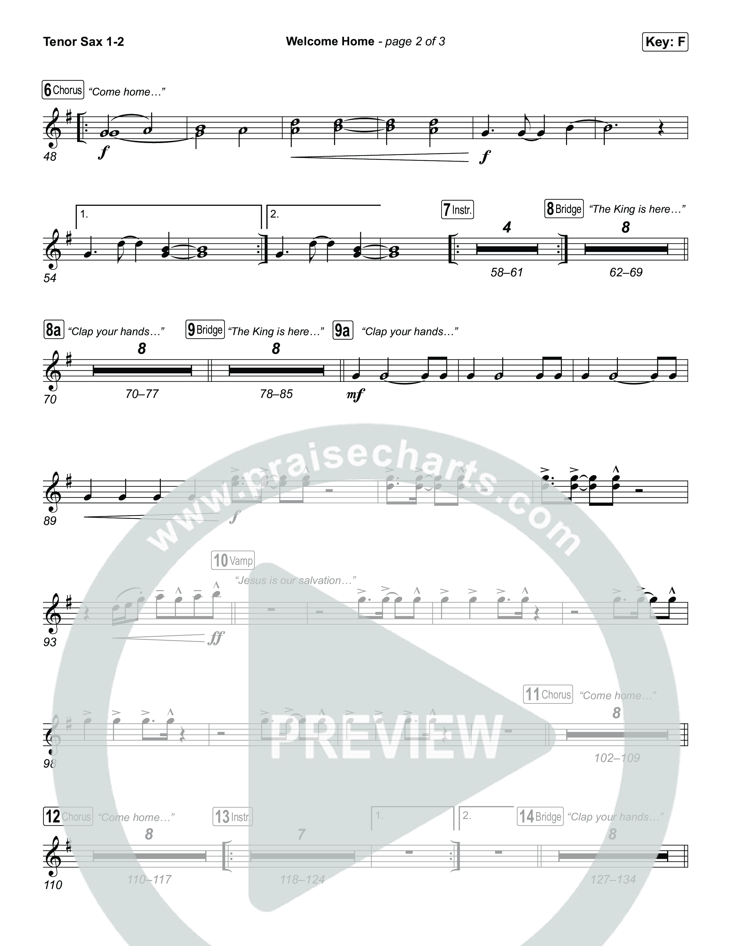 Welcome Home Tenor Sax 1,2 (ELEVATION RHYTHM / SEU Worship)