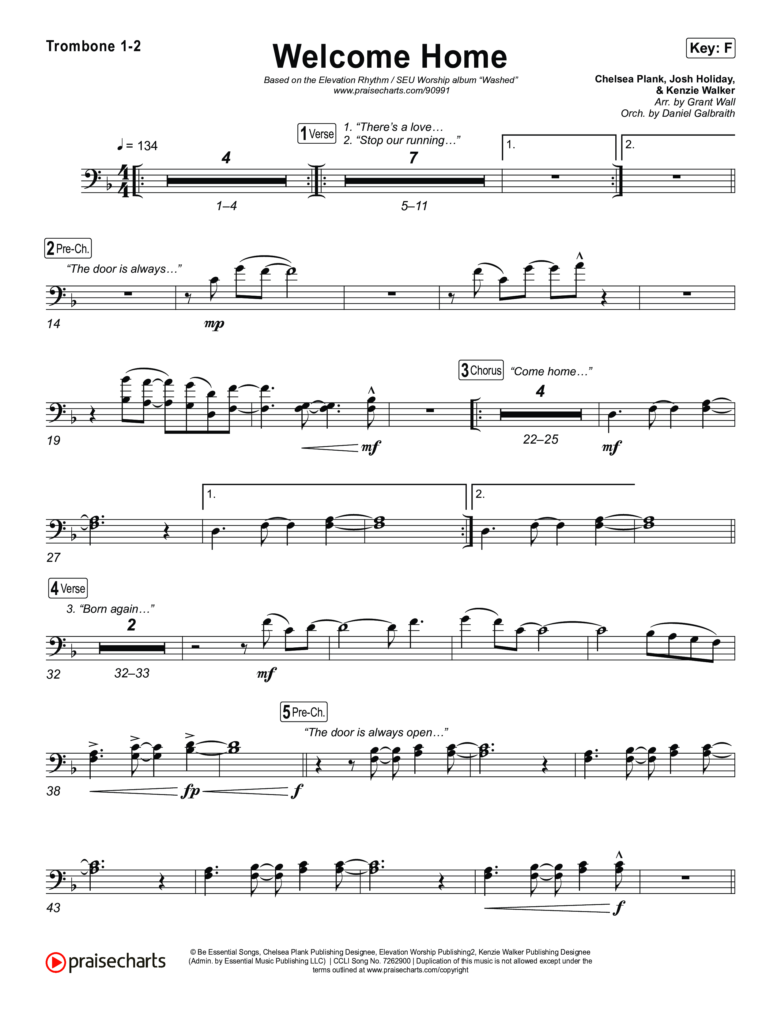 Welcome Home Trombone 1,2 (ELEVATION RHYTHM / SEU Worship)