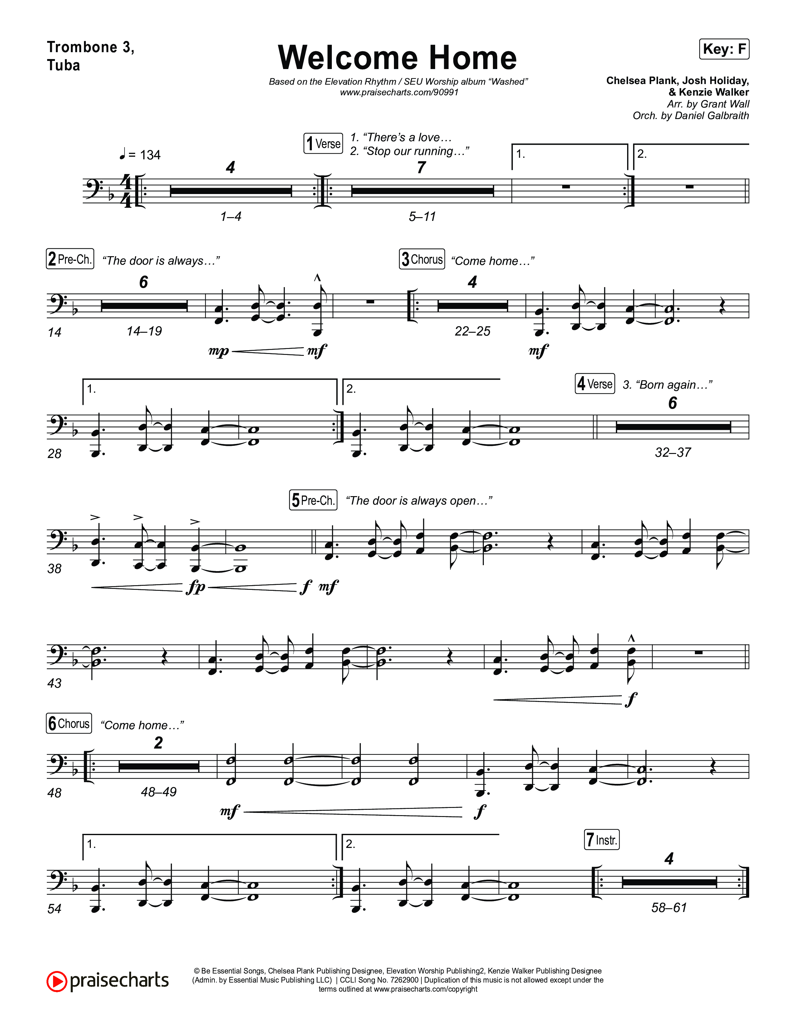 Welcome Home Trombone 3/Tuba (ELEVATION RHYTHM / SEU Worship)