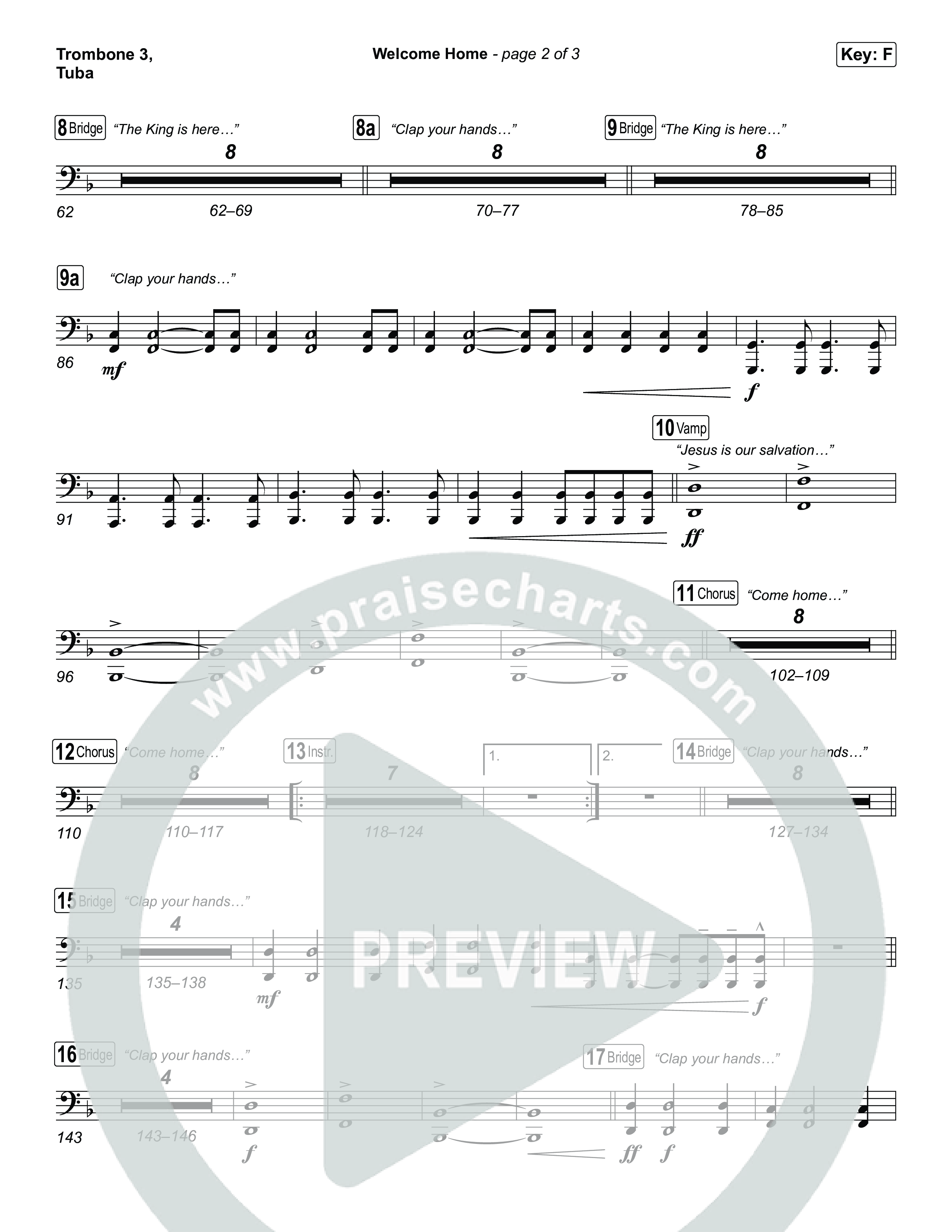 Welcome Home Trombone 3/Tuba (ELEVATION RHYTHM / SEU Worship)
