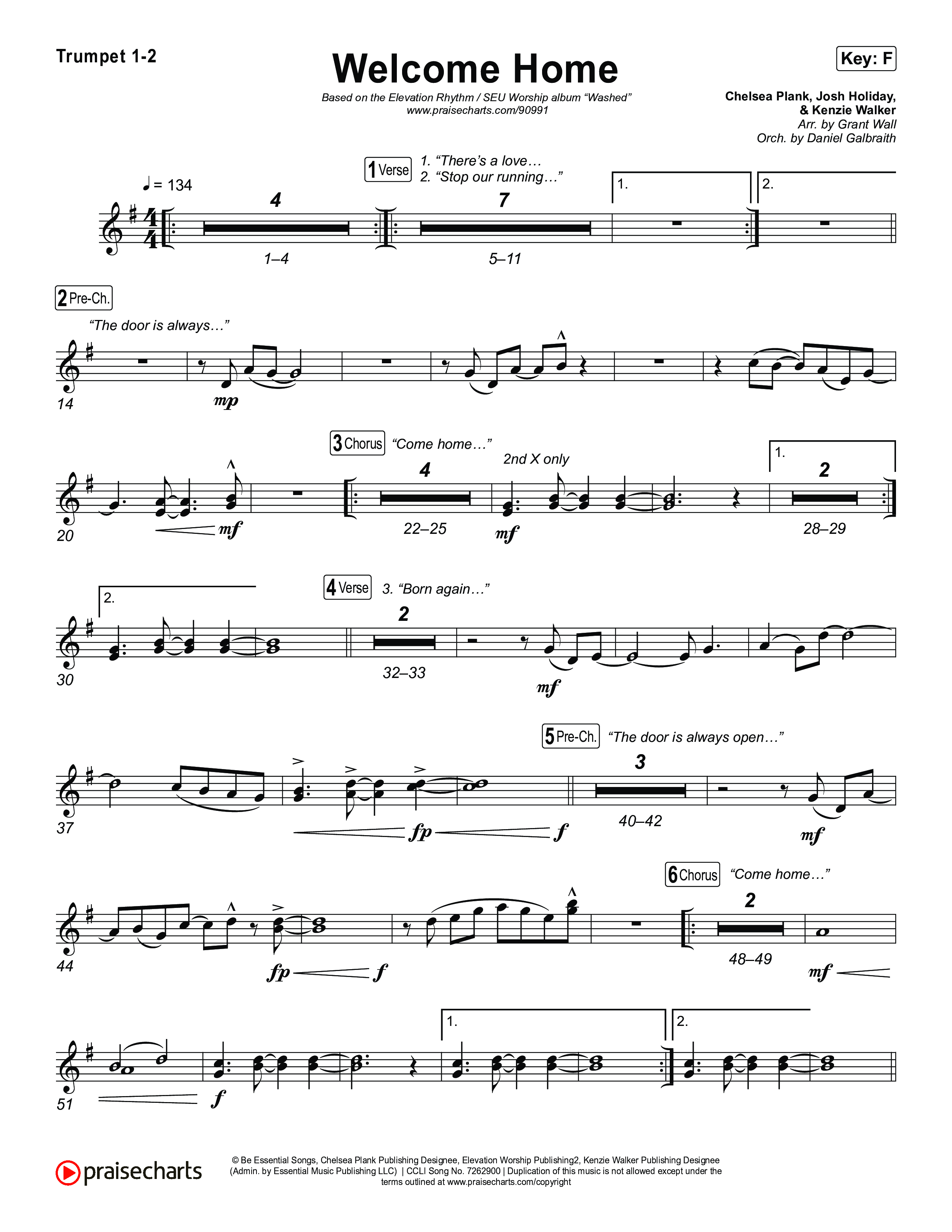 Welcome Home Trumpet 1,2 (ELEVATION RHYTHM / SEU Worship)