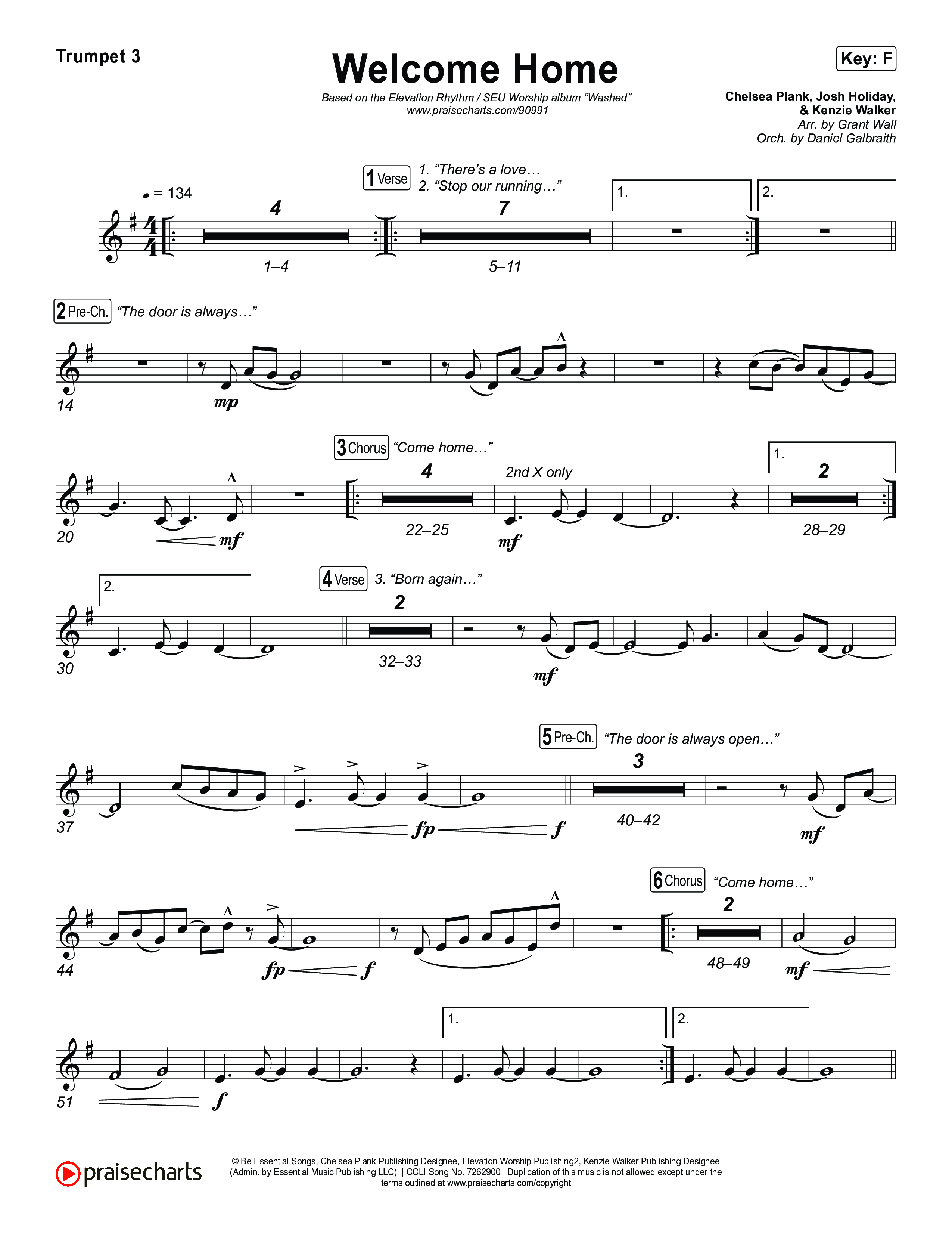 Welcome Home Trumpet 3 (ELEVATION RHYTHM / SEU Worship)