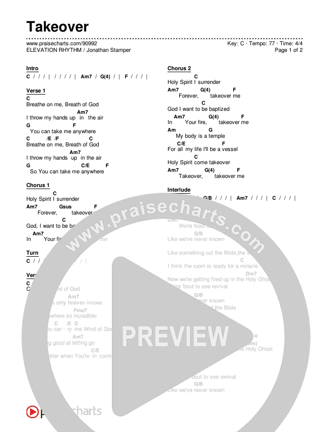 Takeover Chords & Lyrics (ELEVATION RHYTHM / Jonathan Stamper)
