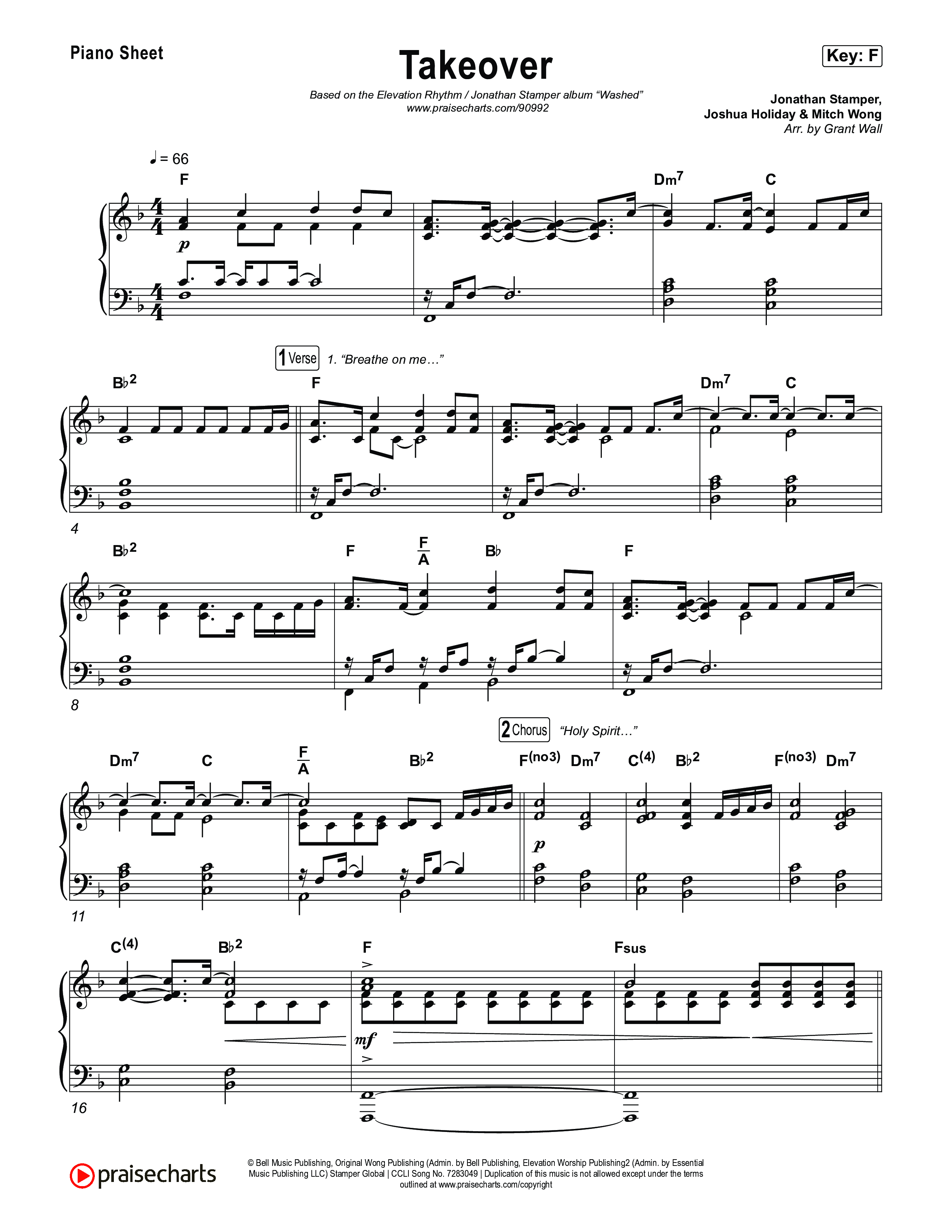 Takeover Piano Sheet (ELEVATION RHYTHM / Jonathan Stamper)